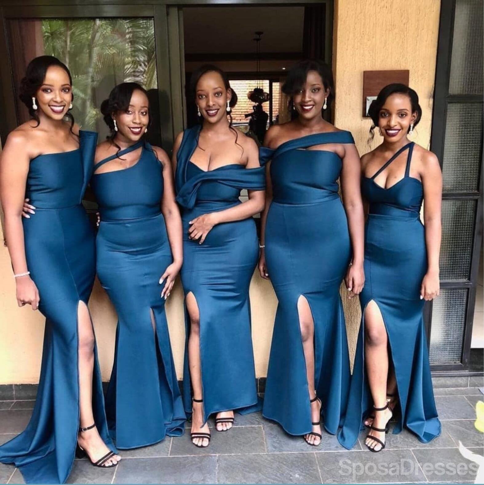 **Navy Blue Mismatched Mermaid Bridesmaid Dresses with Side Slit – Elegant & Affordable – WG639 – Perfect for Weddings, Prom & Formal Events**