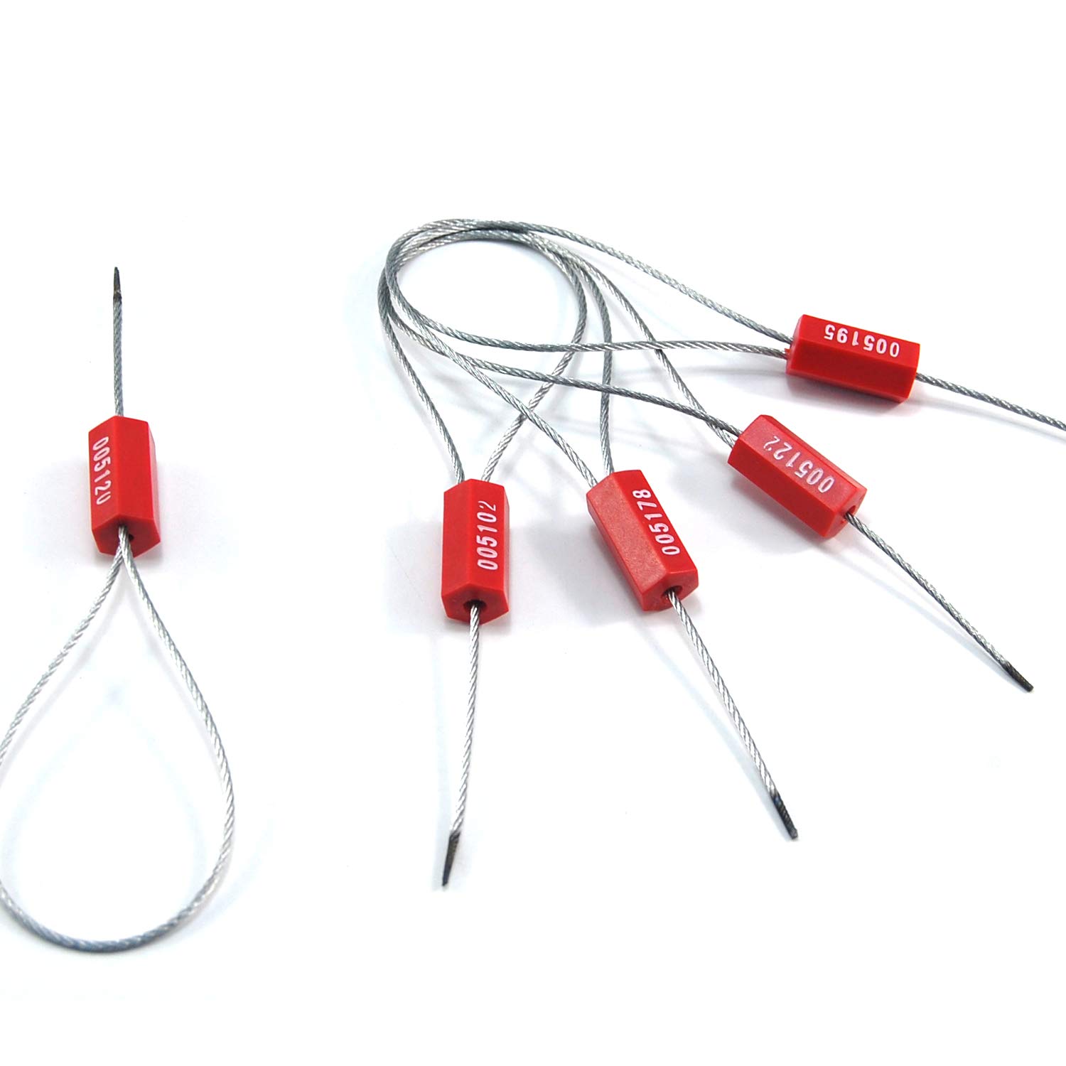 500 Numbered Steel Cable Seals - High Security Wire Tamper Proof Seals with Pull Tight Design for Shipping Containers, Trucks & Logistics (Red) - Ideal for Cargo Security, Warehouse Sealing & Transportation Safety