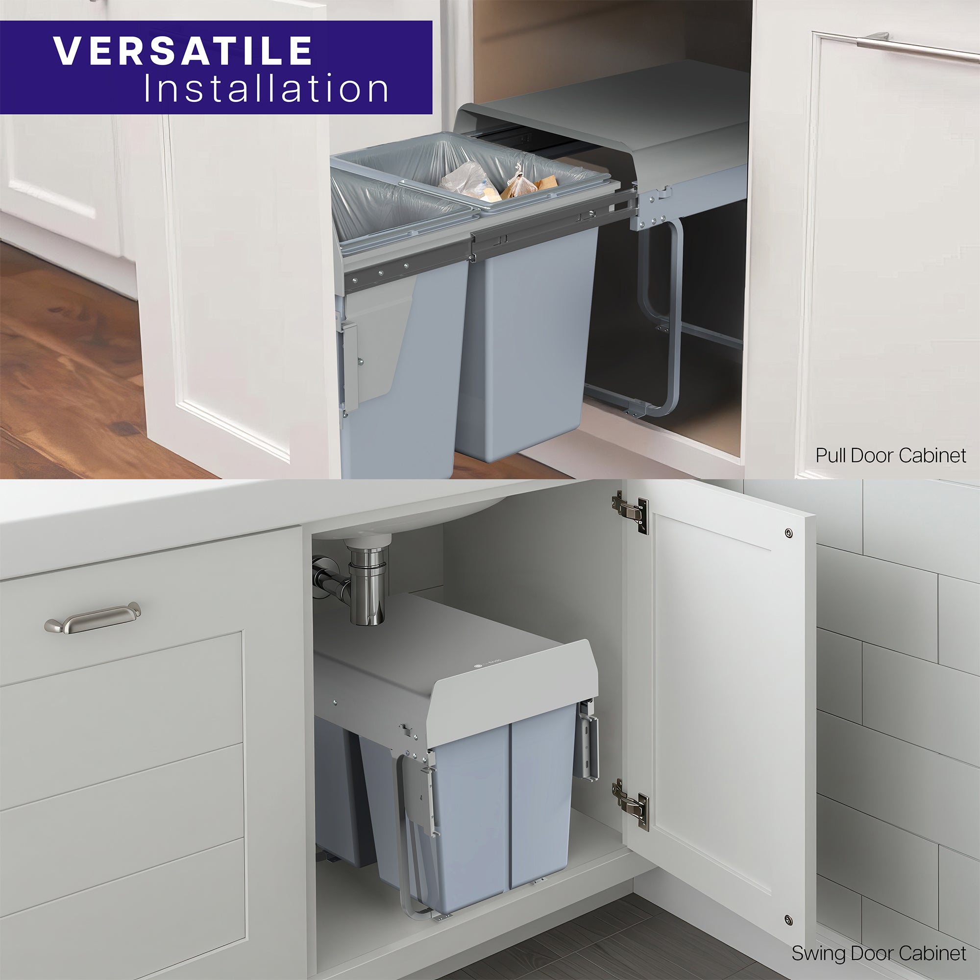VIVO Under Counter Pull Out Dual Trash Can System - Space Saving Kitchen Waste Bin for Recycling & Garbage - Perfect for Small Kitchens, Apartments & RVs