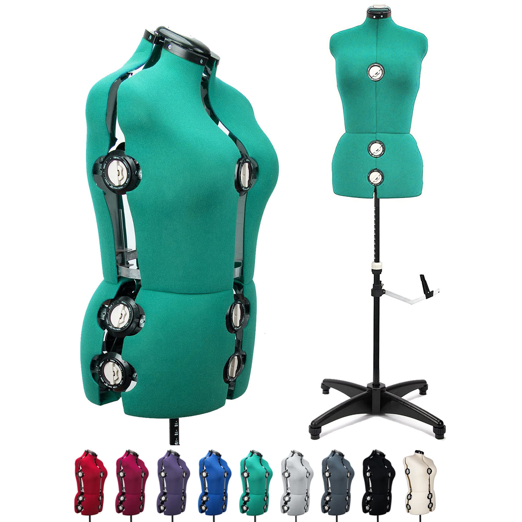 **BHD BEAUTY Green 13-Dial Adjustable Dress Form Mannequin for Sewing & Tailoring - Female Body Torso with Tripod Stand, Up to 70