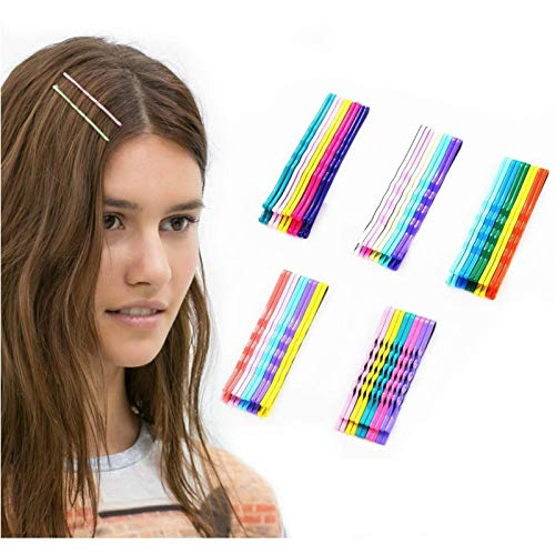 Amesun 100Pcs Wavy Metal Hairpins - Colorful Hair Clips & Barrettes for Women & Girls - Bobby Pins for Curly Hair Styling Accessories - Perfect for Parties, Weddings & Everyday Hairstyles