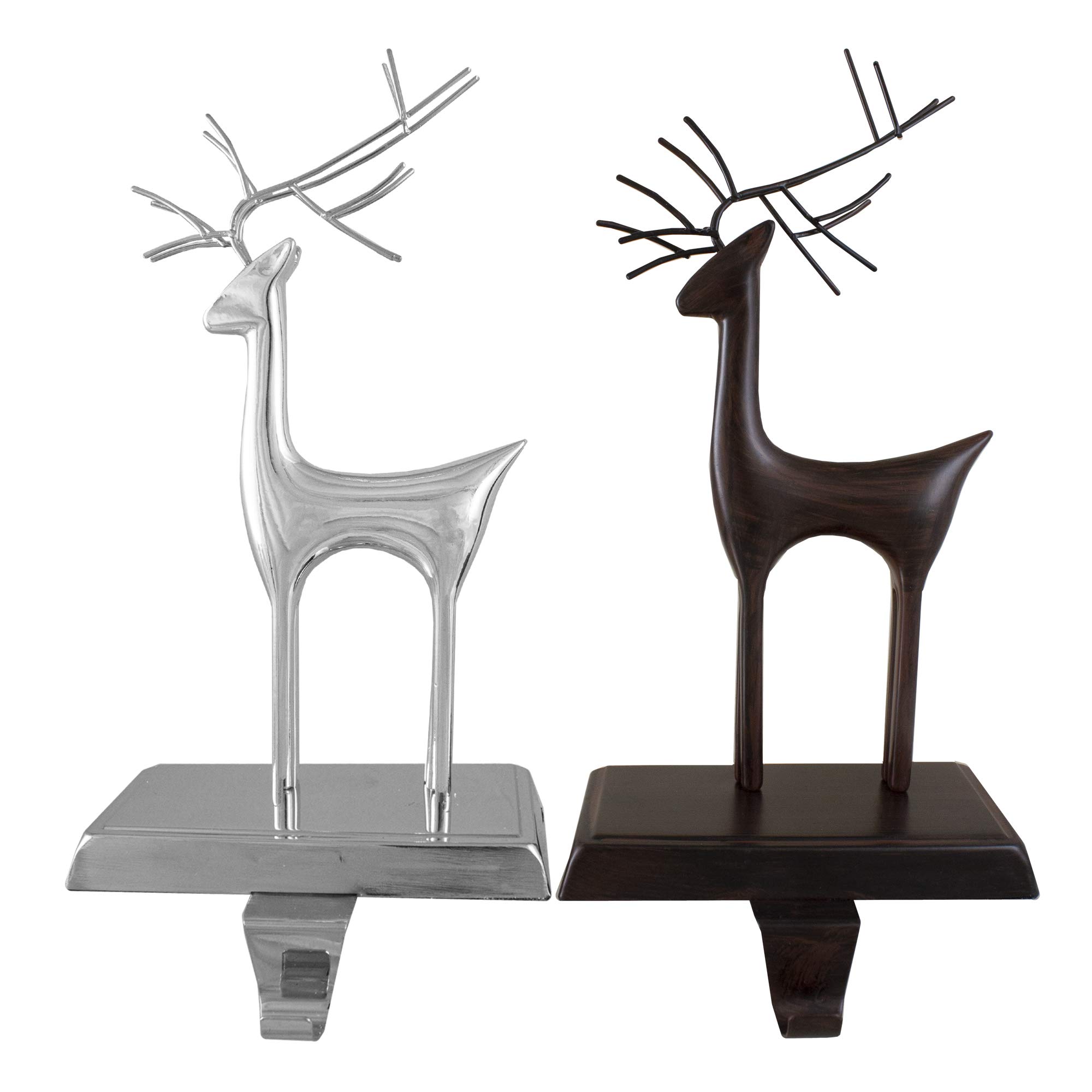 Northlight Set of 2 Oil Rubbed Bronze and Silver Reindeer Christmas Stocking Holders - Elegant Holiday Decor for Fireplace Mantel, Christmas Tree, and Festive Home Decorating