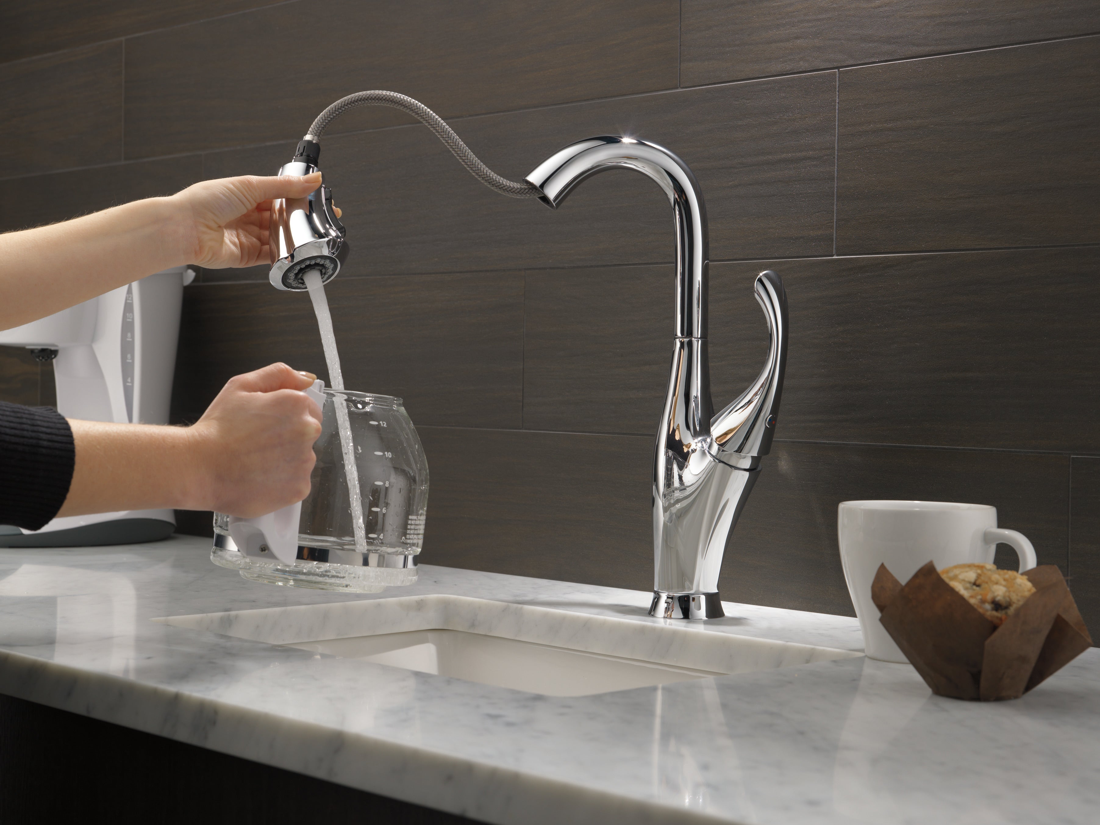 Delta Addison Champagne Bronze Bar Faucet with Pulldown Sprayer - 9992 CZ DST Model for Modern Kitchen Sink, Bar, or Wet Bar Installation