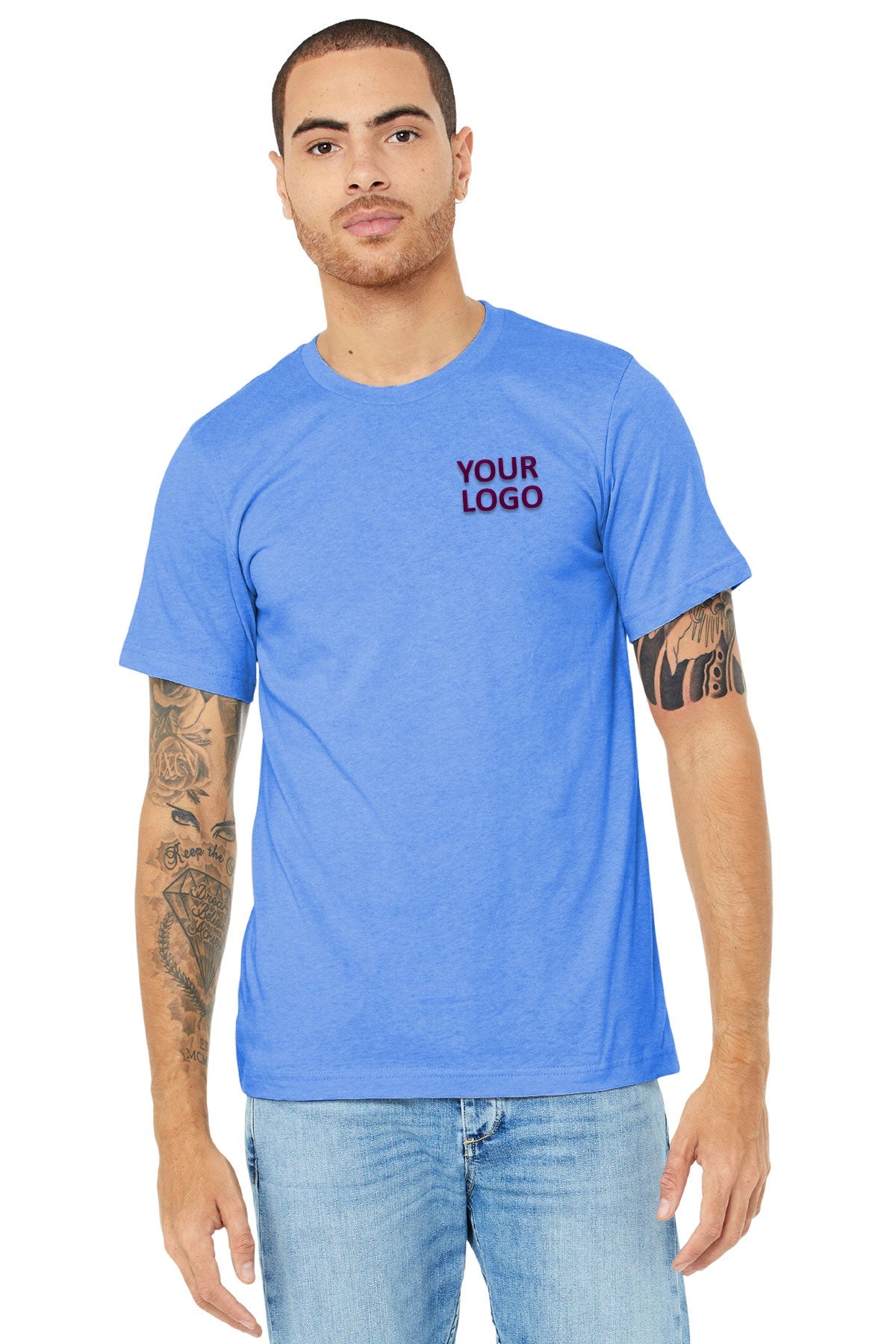 Bella Canvas Unisex Jersey Short Sleeve T-Shirt - Heather Columbia Blue - Soft Cotton Crew Neck Tee for Men & Women - Perfect for Casual Wear, Gym, and Everyday Outfits