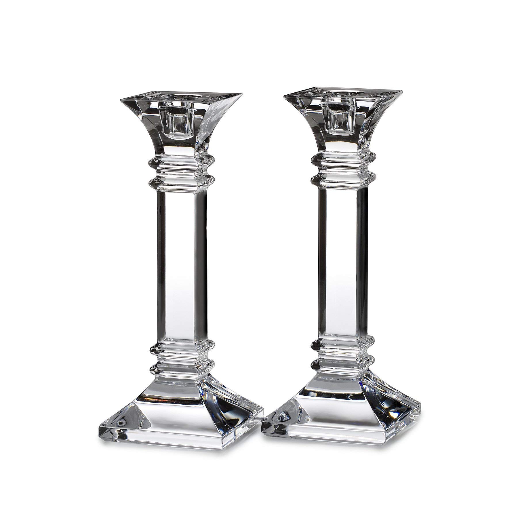 Marquis Treviso Collection Clear Glass Candle Holders - 1.6 x 1.6 x 8 Inches - Elegant Home Decor for Dining Table, Wedding Centerpieces & Romantic Ambiance
