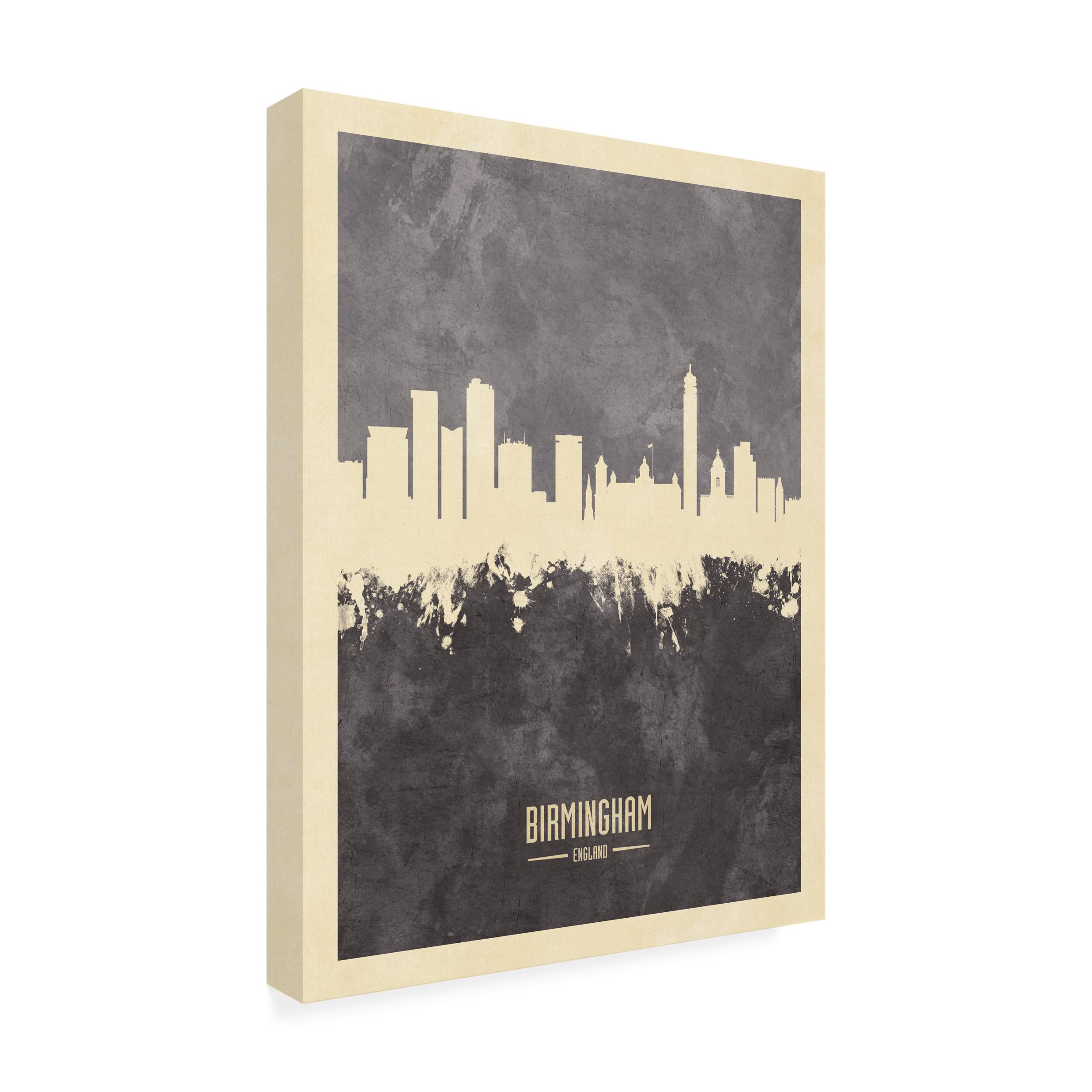 Michael Tompsett Birmingham England Skyline Gray Canvas Art Print - Modern Cityscape Wall Decor for Living Room, Office & Bedroom
