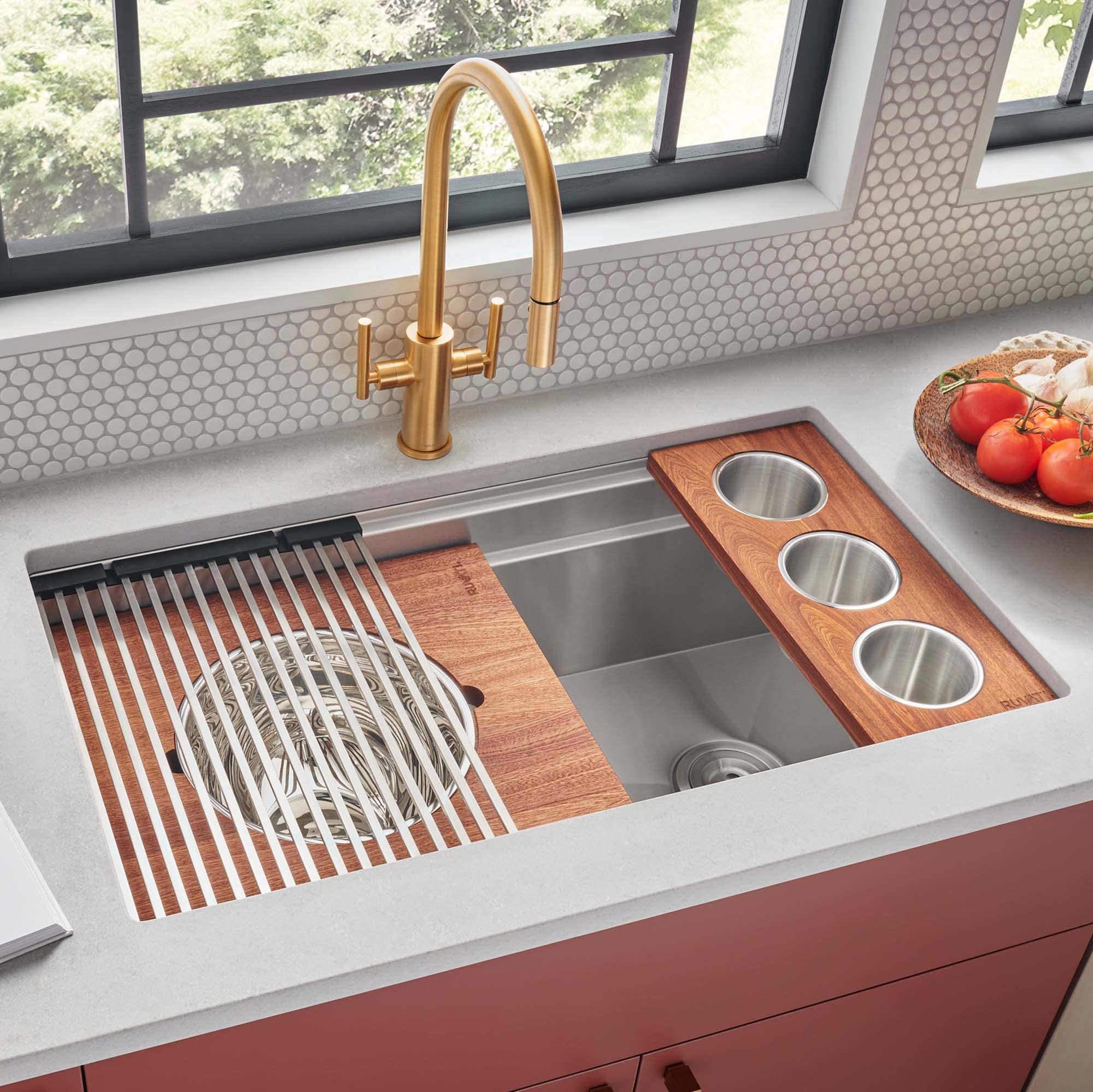 Ruvati 36-inch Undermount Dual Tier Kitchen Sink - 16 Gauge Brushed Stainless Steel Workstation Sink with Scratch-Resistant Finish (Model RVH8277) - Perfect for Modern Kitchens, RV Campers & Food Prep Stations