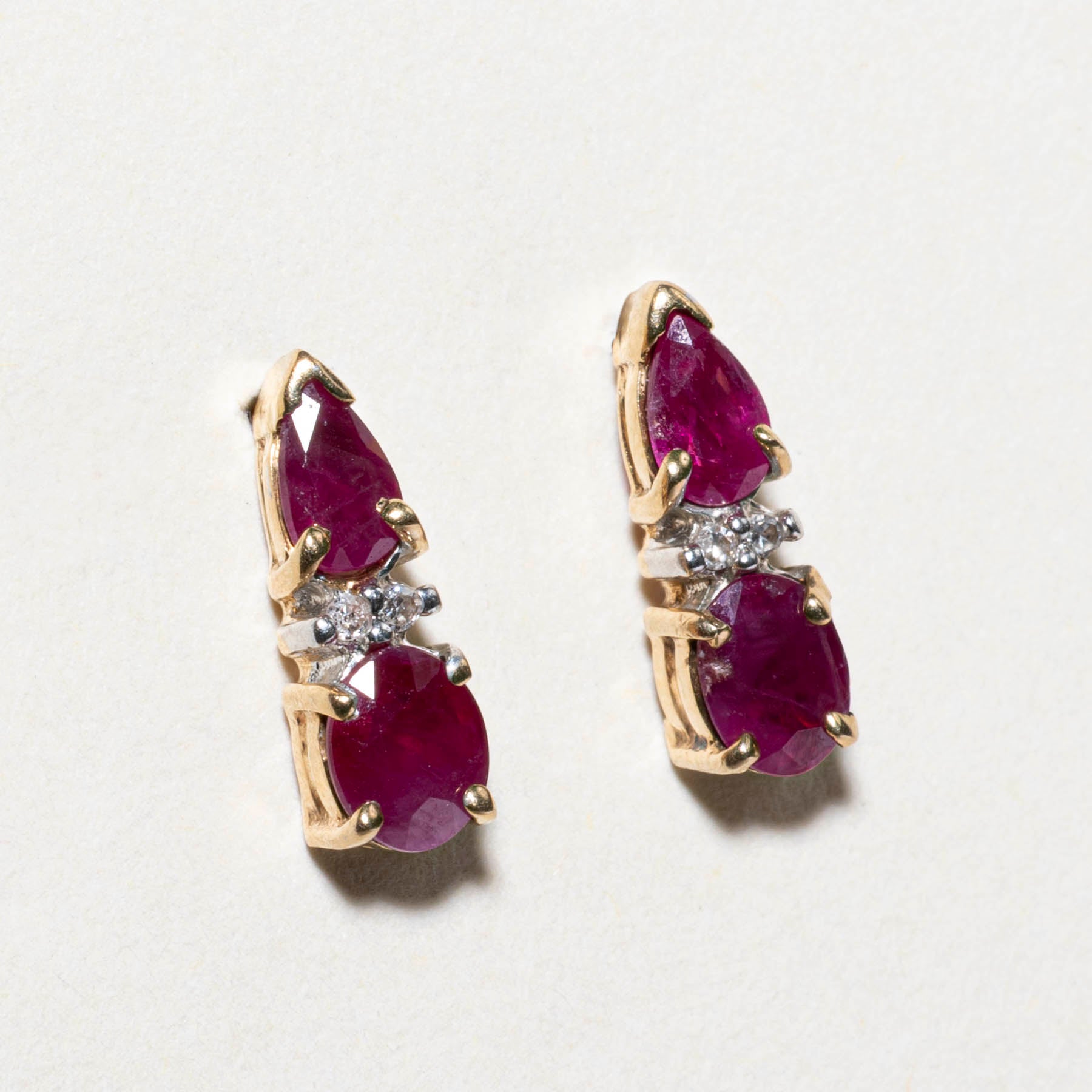 Ruby & Diamond Stud Earrings | 0.96ctw Ruby & 0.02ctw Diamonds | 14K Gold Earrings for Women | Perfect Gift for Anniversary, Birthday & Valentine's Day