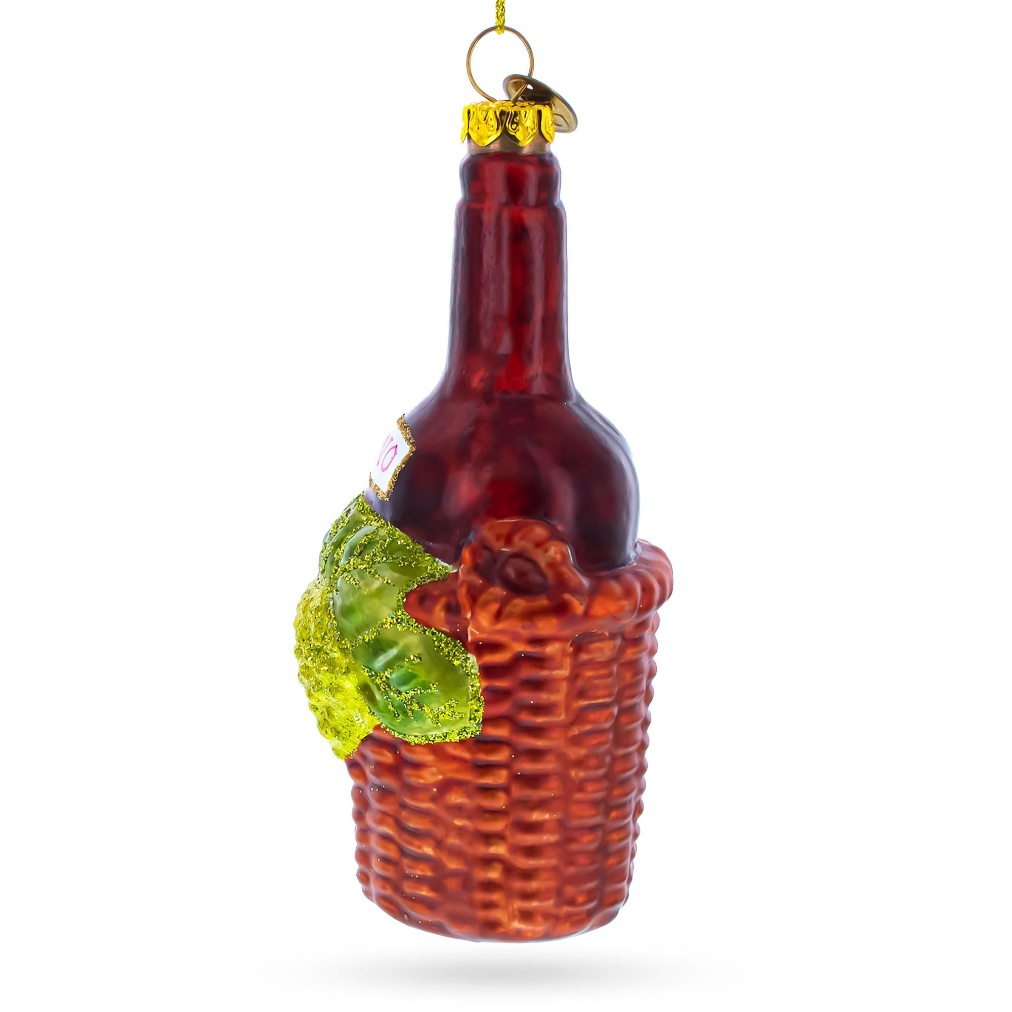 Handmade Blown Glass Red Wine Bottle Christmas Ornament - Elegant Holiday Decor for Tree, Gift, Party & Home Decoration