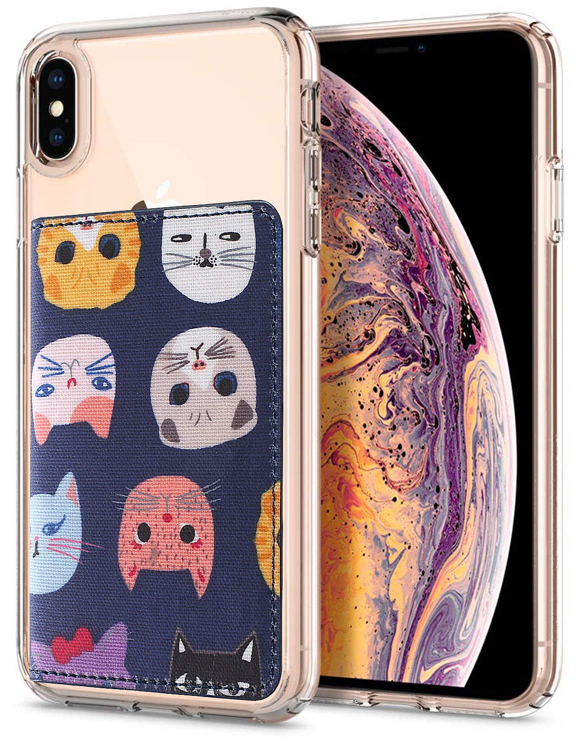Premium Leather Phone Wallet with ID Card Holder & Kickstand - Waterproof Adhesive Back Sticker for iPhone, Samsung & Most Smartphones (Blue Cat) - Perfect for Work, Travel & Everyday Convenience