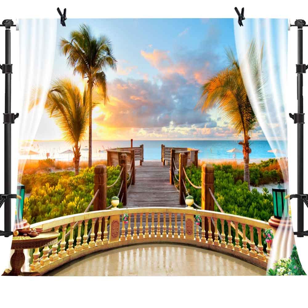 10x10ft Extra Large Tropical Beach Backdrop - Ocean Sunset Sea View Photography Background for Wedding, Birthday Party, Balcony Decor - Vinyl Backdrop BJLSPH1415 | Perfect for Beach-Themed Events, Photo Shoots & Home Decor