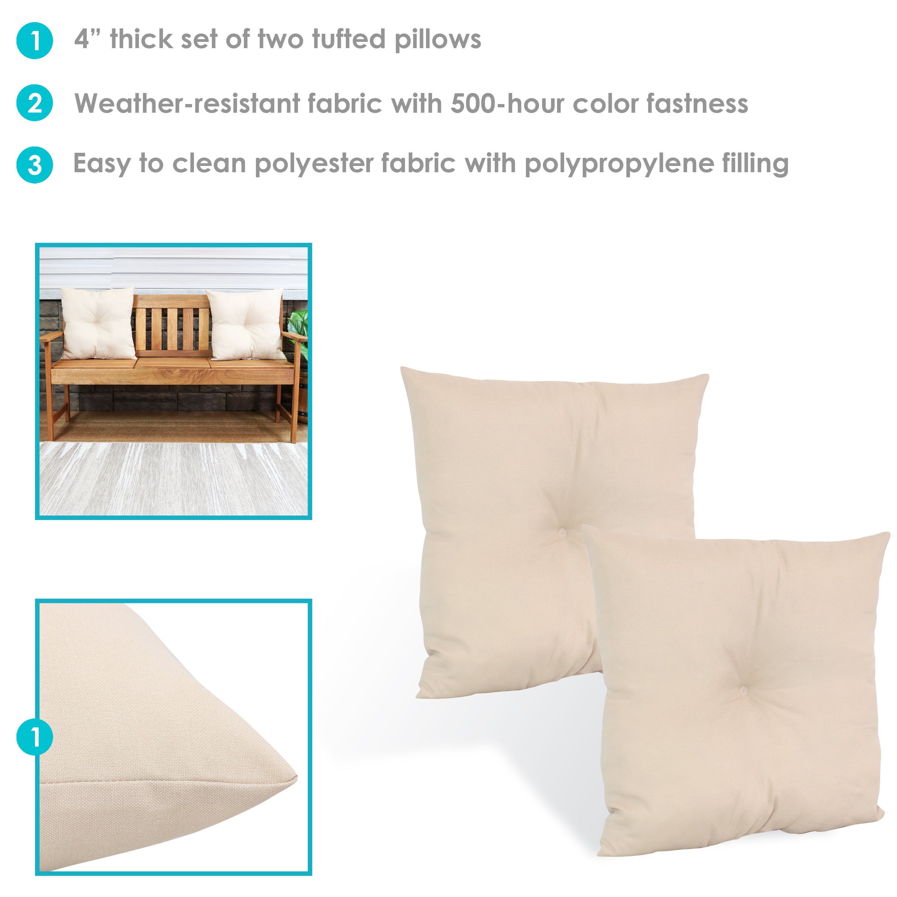 Sunnydaze Tufted Decorative Throw Pillows for Sofa, Couch, Bed - Indoor & Outdoor Use - Waterproof & UV Resistant - Perfect for Patio, Garden, Living Room, and Bedroom Decor
