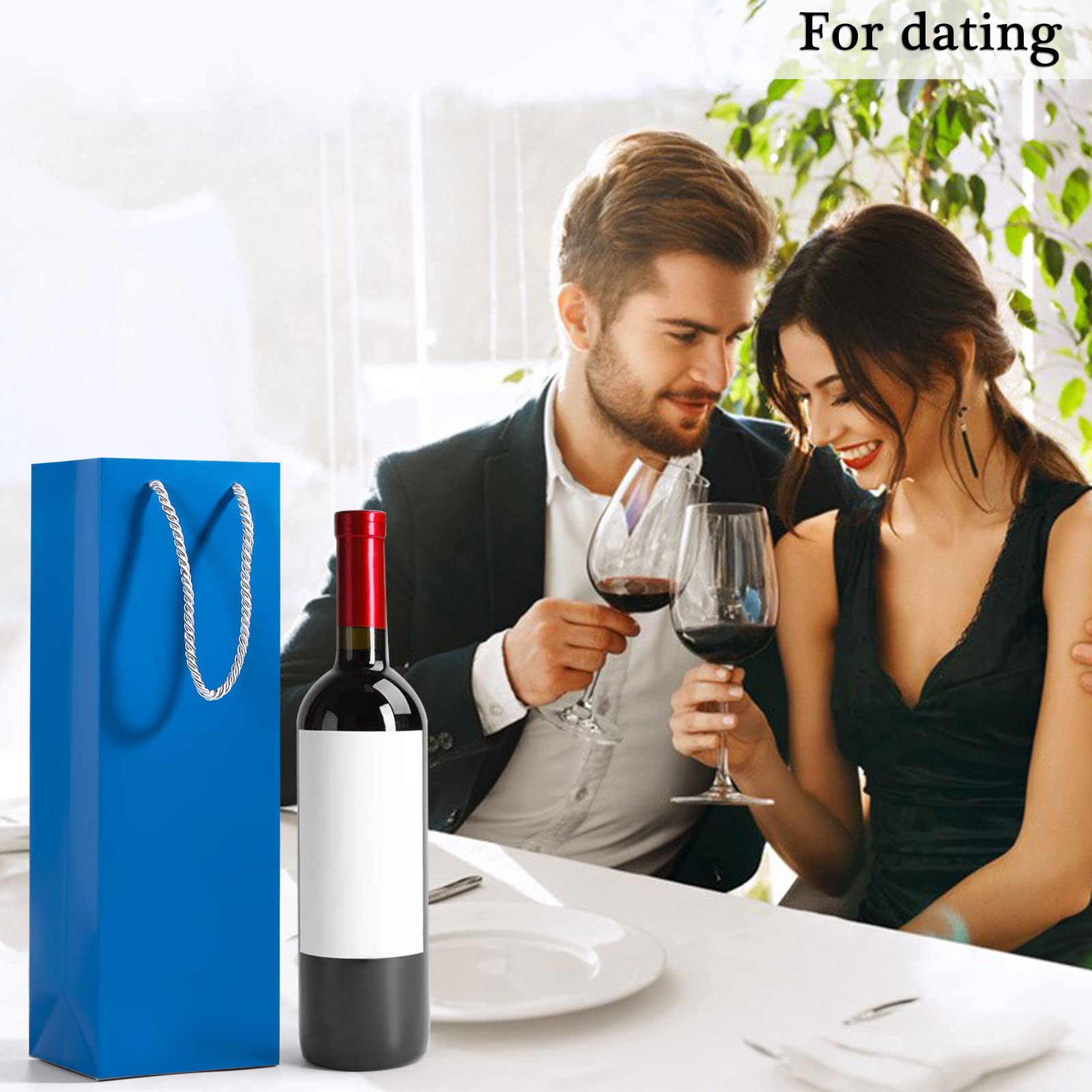 Premium 20-Pack Wine Gift Bags with Handles - 3.54” × 4.72” × 13.78” Elegant Blue Wine Bottle Paper Bags for Gifting, Parties & Special Occasions
