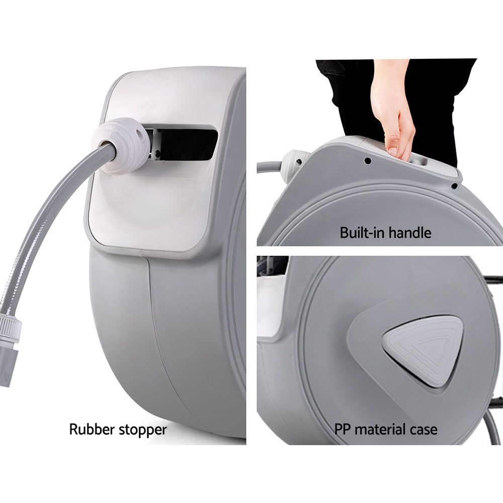30M Retractable Garden Hose Reel with Auto Rewind & Spray Gun - Perfect for Lawn Care, Car Washing, and Outdoor Cleaning