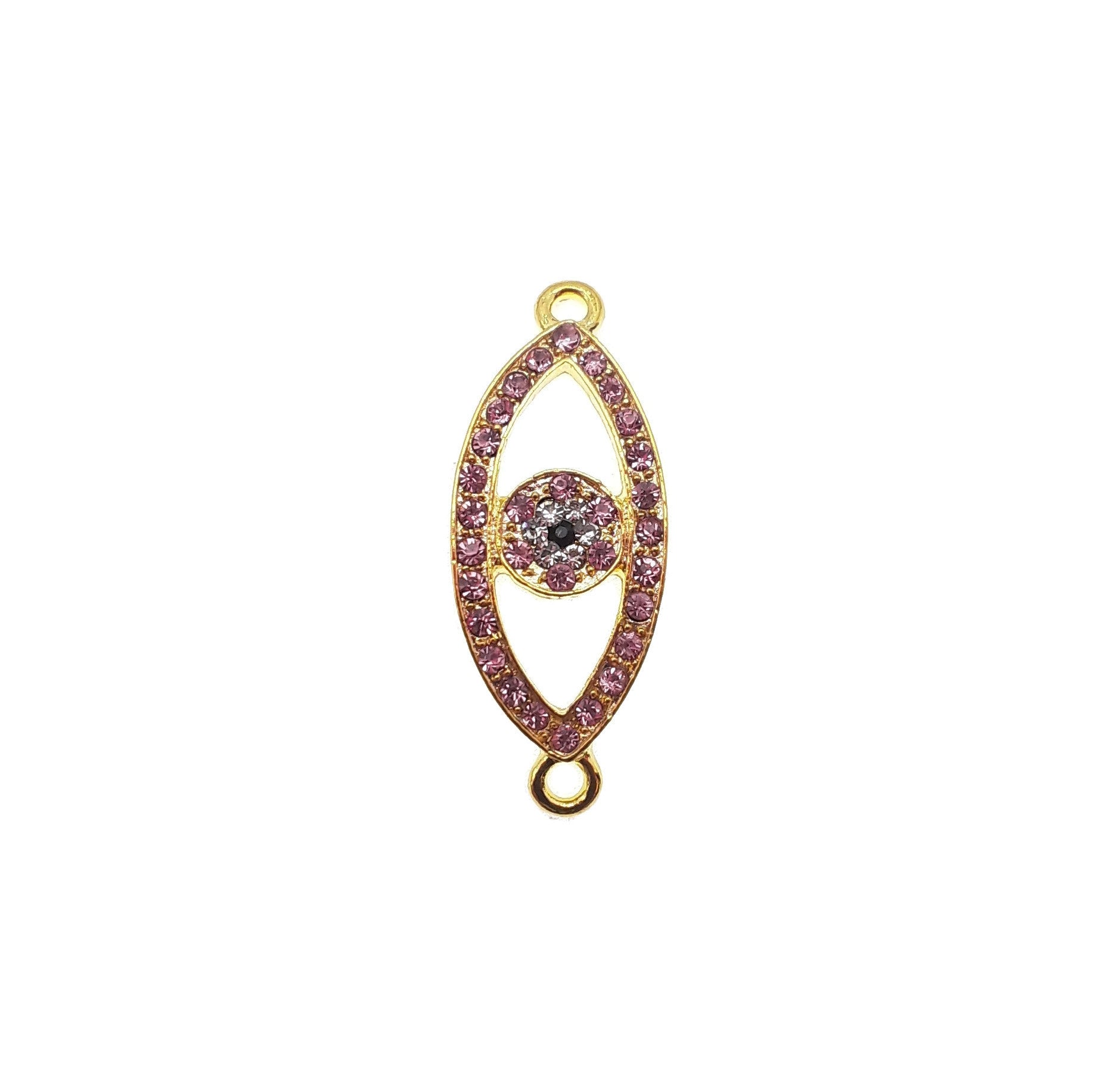 Evil Eye Charm Necklace - Gold Plated Copper with Micro Pave Pink, Red & Green Zircon Stones (15x30mm) - Protection Jewelry for Women, Gift for Her, Birthday & Anniversary Present - Perfect for Everyday Wear, Travel & Spiritual Protection