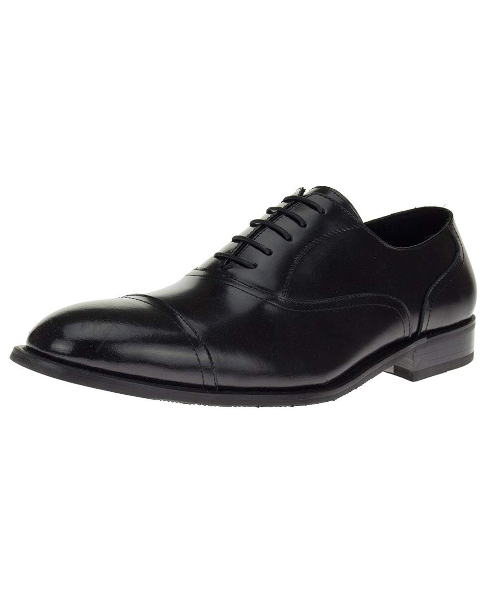 DTI Men's Leather Oxford Dress Shoes - Classic Cap-Toe Lace-Up Formal Shoes Z2088 in Black (Size 43.5 EU/10.5 US) - Perfect for Business, Weddings & Office Wear