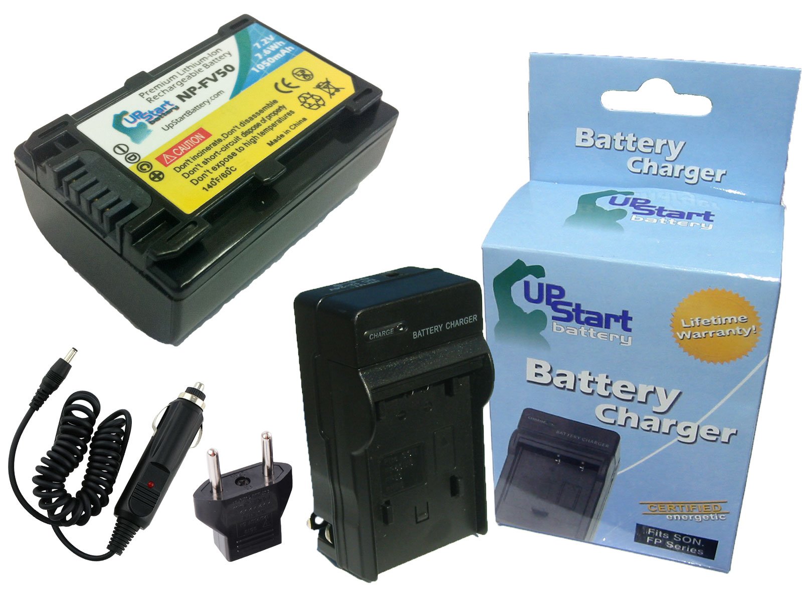 Sony NP-FV50 Replacement Battery and Charger Kit - 1050mAh 7.2V Li-ion Battery with Car Plug & EU Adapter - Compatible with Sony HDR-CX580 Camcorder & Digital Cameras - Perfect for Travel, Vlogging, and Outdoor Shooting