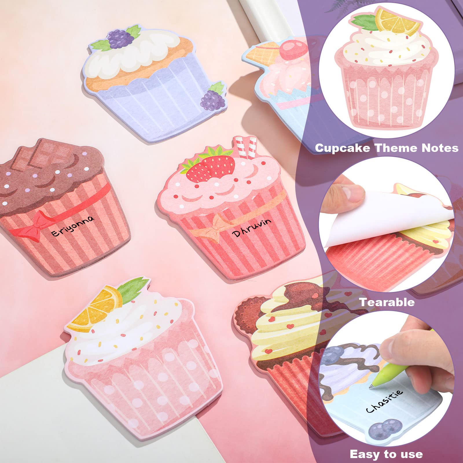 Geyee 8 Pcs Cupcake Shaped Sticky Notes - Cute Kawaii Food-Themed Memo Pads for Home, Office & School - Perfect for Notebooks, Bookmarks & Study Supplies - Fun Yummy Snack Design for Students & Work Organization