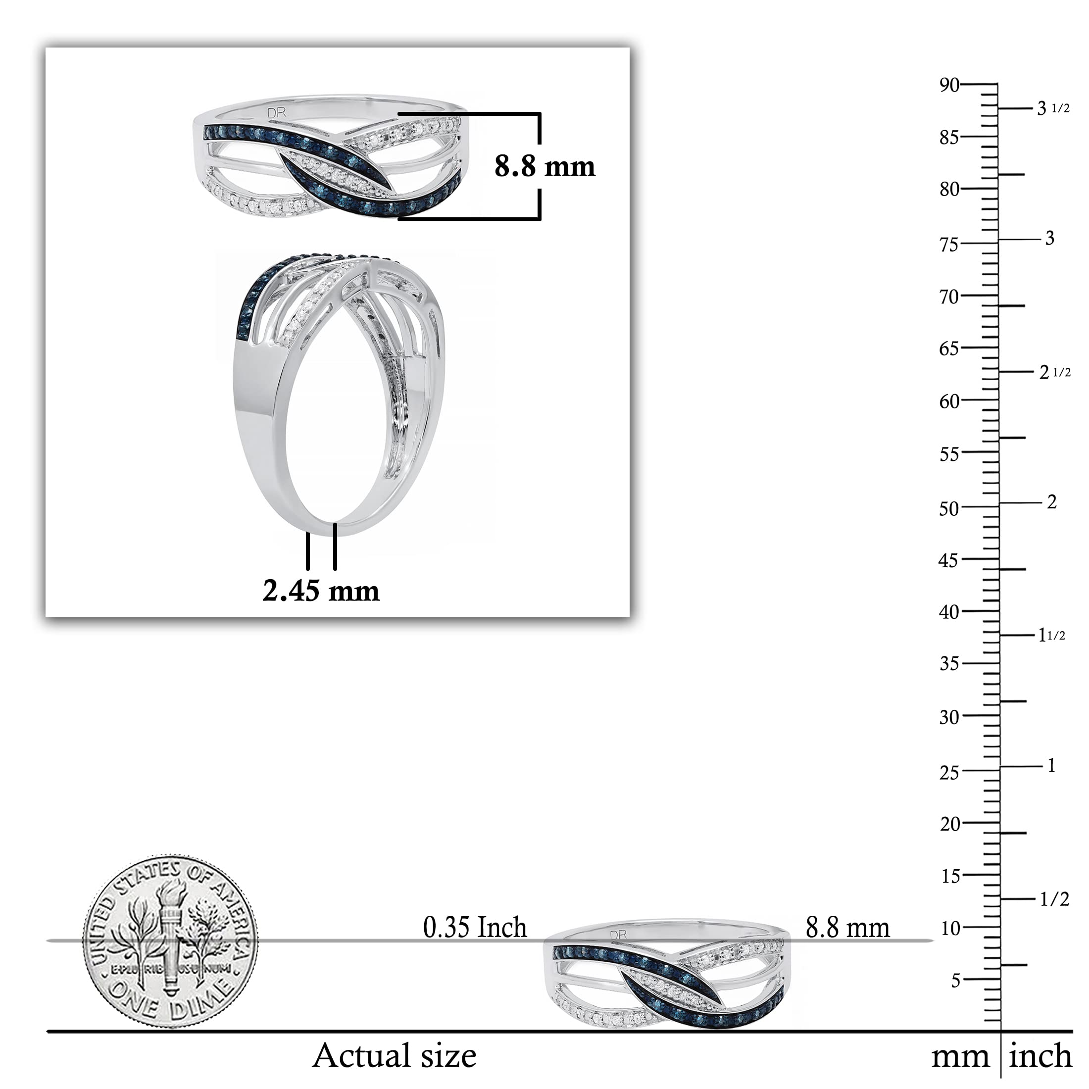Dazzlingrock 0.20 Carat Blue & White Diamond Swirl Crossover Ring for Women - 925 Sterling Silver Wedding, Engagement & Anniversary Jewelry Gift