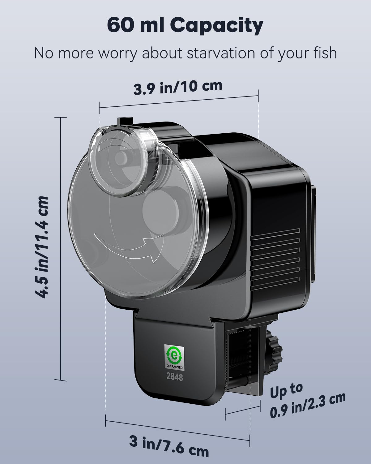 Pawfly Automatic Fish Feeder for Aquarium - 60ml Adjustable Fish Food Dispenser for Pellets, Flakes & Strips - Battery Operated (Battery Not Included) - Perfect for Vacation Timer & Daily Feeding in Fish Tanks
