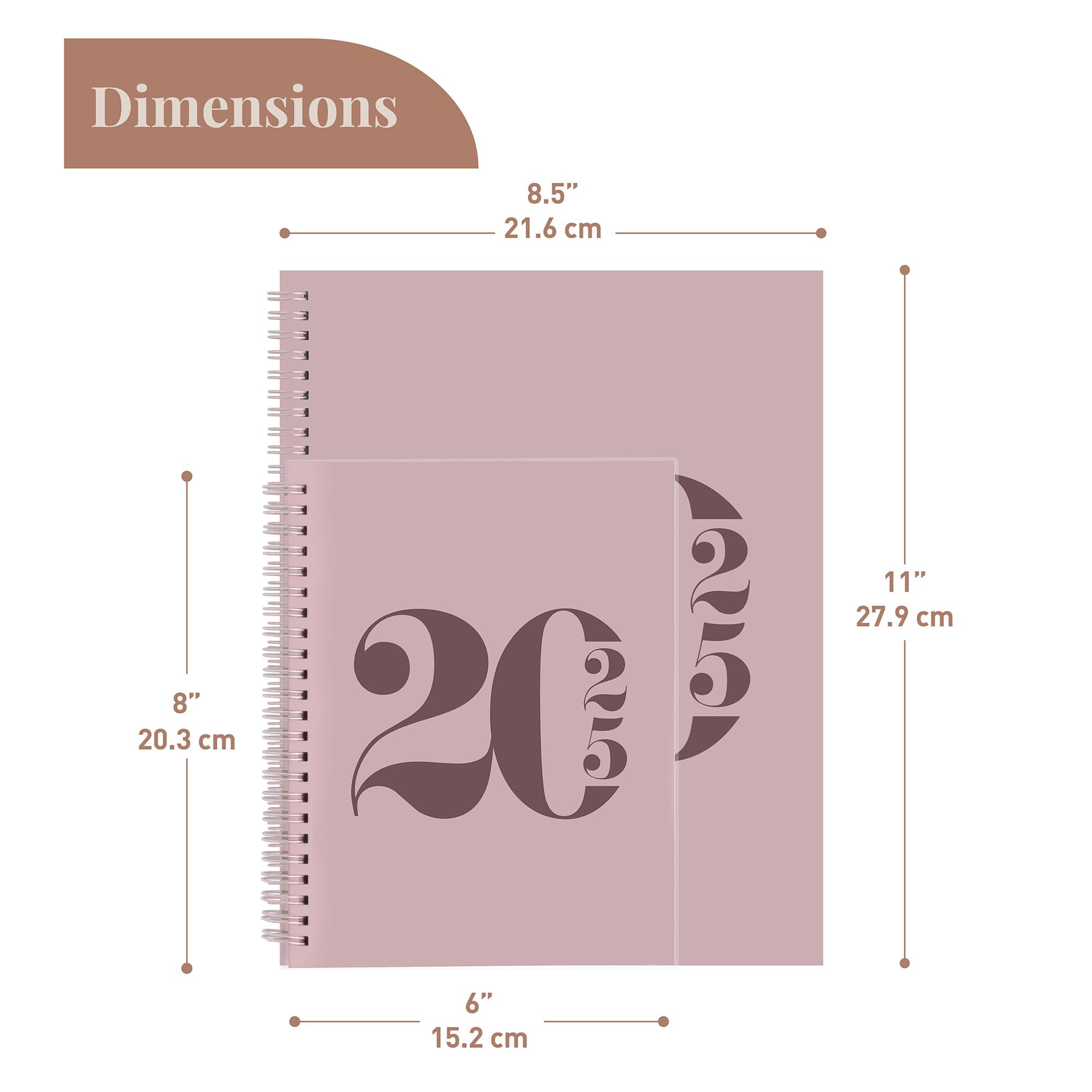 Rileys 2025 Weekly Planner - 8.5 x 11 Inch Pink Typographic Annual & Monthly Agenda Organizer with Flexible Cover, Notes Pages & Twin-Wire Binding - Perfect for Office, School & Personal Productivity Planning