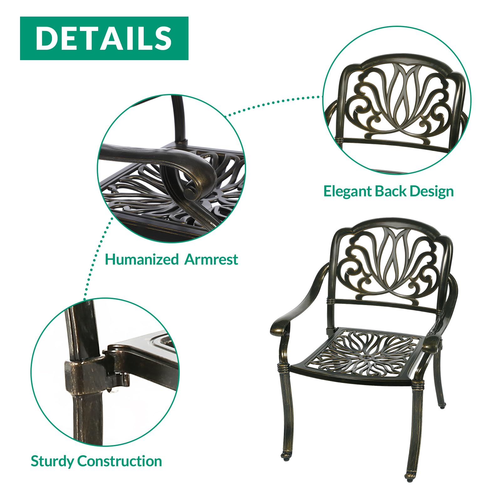 VIVIJASON 5-Piece All-Weather Outdoor Patio Dining Set - Cast Aluminum Round Table with Umbrella Hole & 4 Chairs - Durable Garden Furniture for Balcony, Lawn, Backyard - Perfect for Outdoor Entertaining and Relaxation
