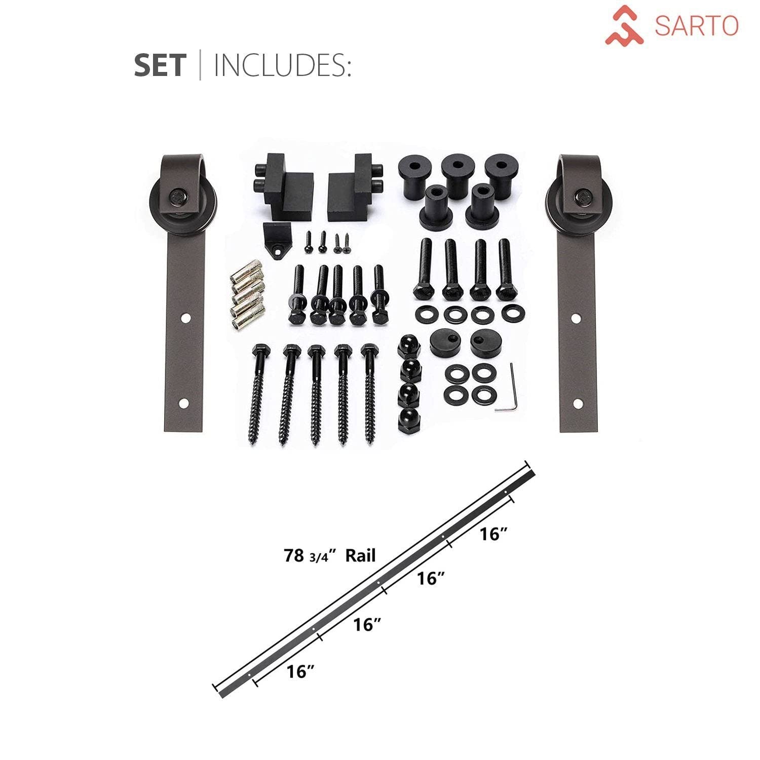 SARTODOORS 32x80 Inch Frosted Glass Barn Door with Matte Black Quadro 4088 Hardware - Heavy Duty Top Mount 6.6FT Rail & Hangers Set for Interior Solid Panel Doors | Perfect for Bedroom, Closet, or Office Room Divider