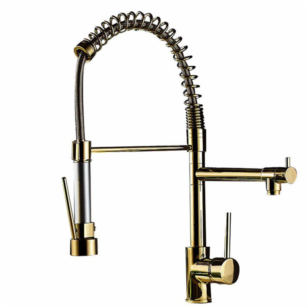Gold Pull Out Kitchen Faucet with Sprayer - Modern Sink for Easy Cooking