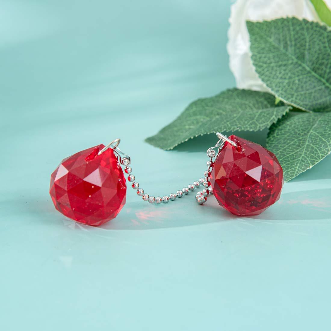 2-Pack 30mm Prism Ball Ceiling Fan Pull Chain with Decorative Light Bulb & Cord - Red | Replacement Pull Chain for Ceiling Fans | Perfect for Bedroom, Living Room & Home Decor