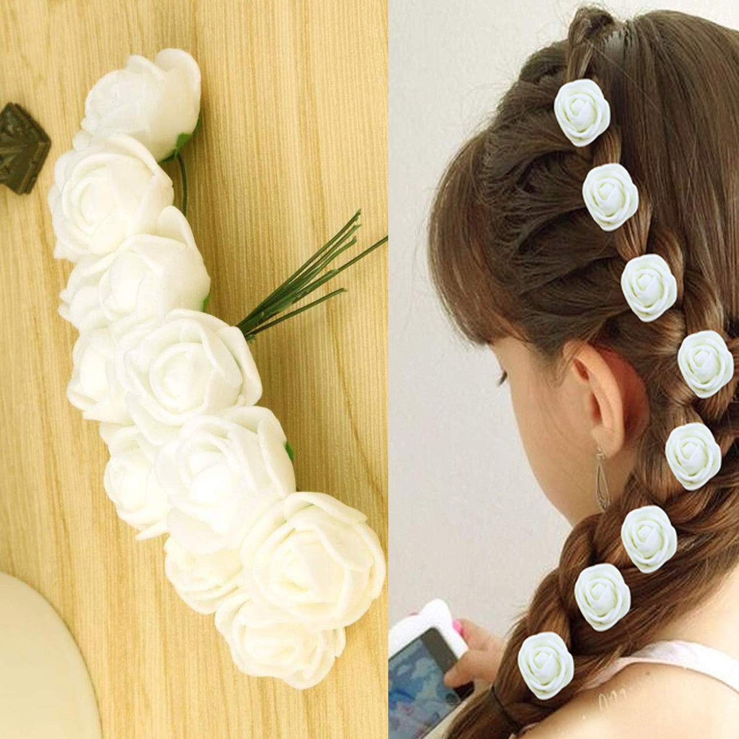 24Pcs White Rose Flower Hair Clips for Women & Girls - Elegant Hair Accessories for Weddings, Parties & Everyday Wear