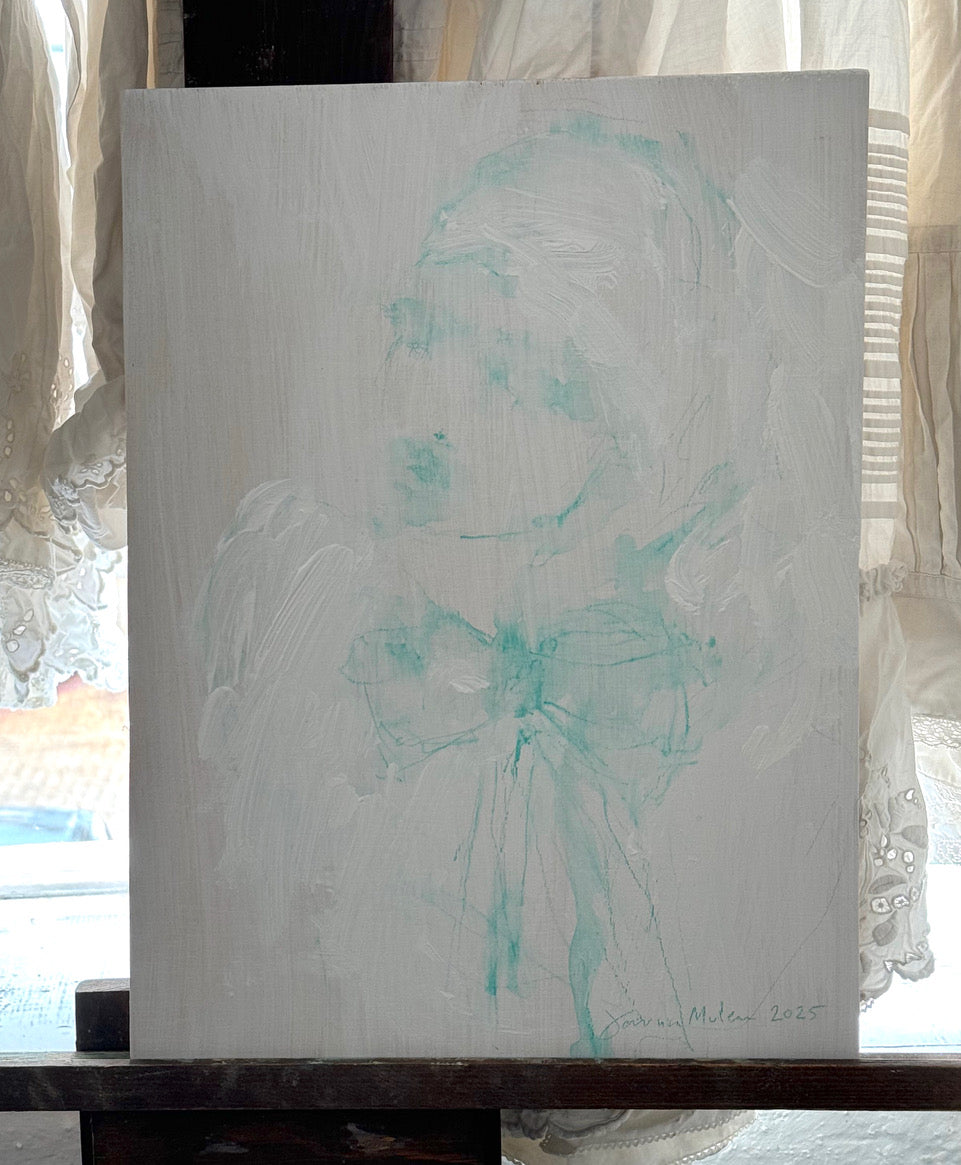 Jorunn Mulen Original Painting - Light Malachite Green Bow Artwork | Handmade Canvas Art for Home & Office Decor | Perfect Gift for Art Lovers