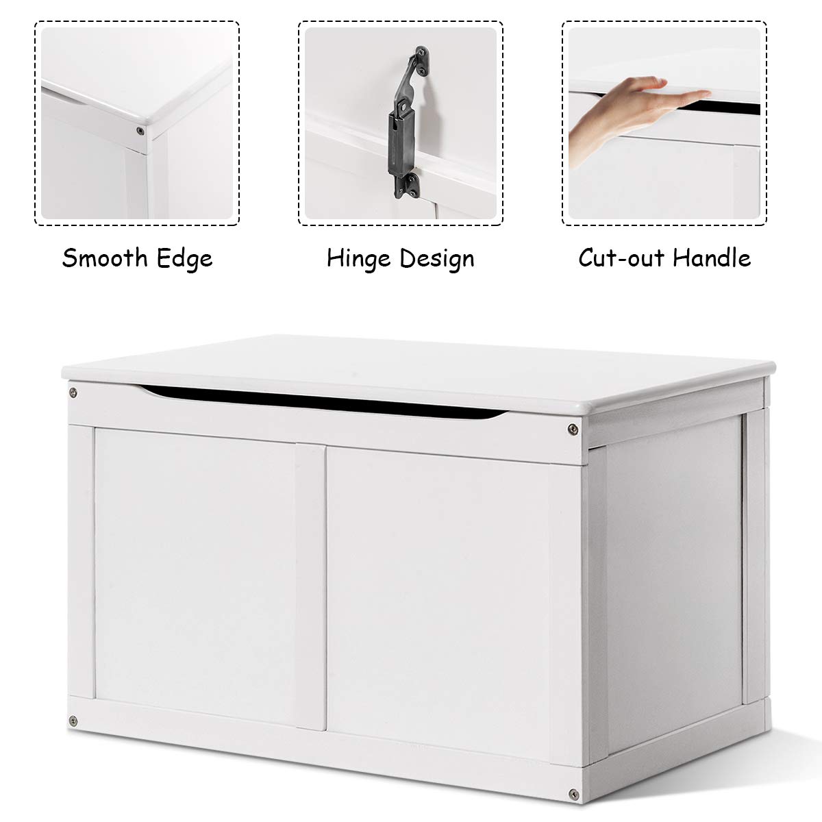Costzon Kids Wooden Toy Box with Flip Top Lid - Large Storage Chest & Bench Organizer for Nursery, Playroom, Kids Room - White | Perfect for Toy Storage, Seating & Room Decor