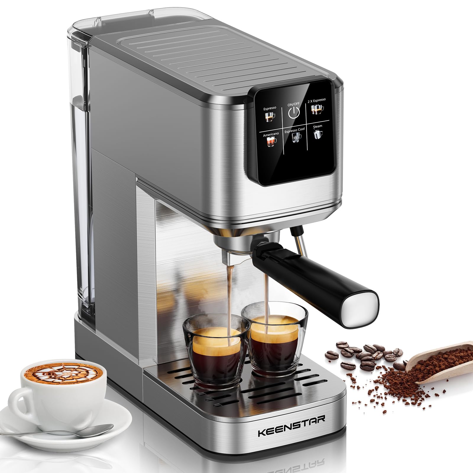 20Bar Professional Espresso Machine - Fast Heating Coffee Maker with Rapid Cold Brew & Milk Frother Steam Wand, 37oz Large Water Tank, Touch Screen Control - Perfect for Latte, Cappuccino, Iced Coffee at Home or Office - Ideal Gift for Coffee Lovers