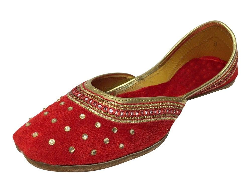 Punjabi Jutti Flat Red Wedding Shoes | Traditional Indian Khussa Juti | Comfortable Ethnic Footwear for Brides, Grooms & Festive Occasions