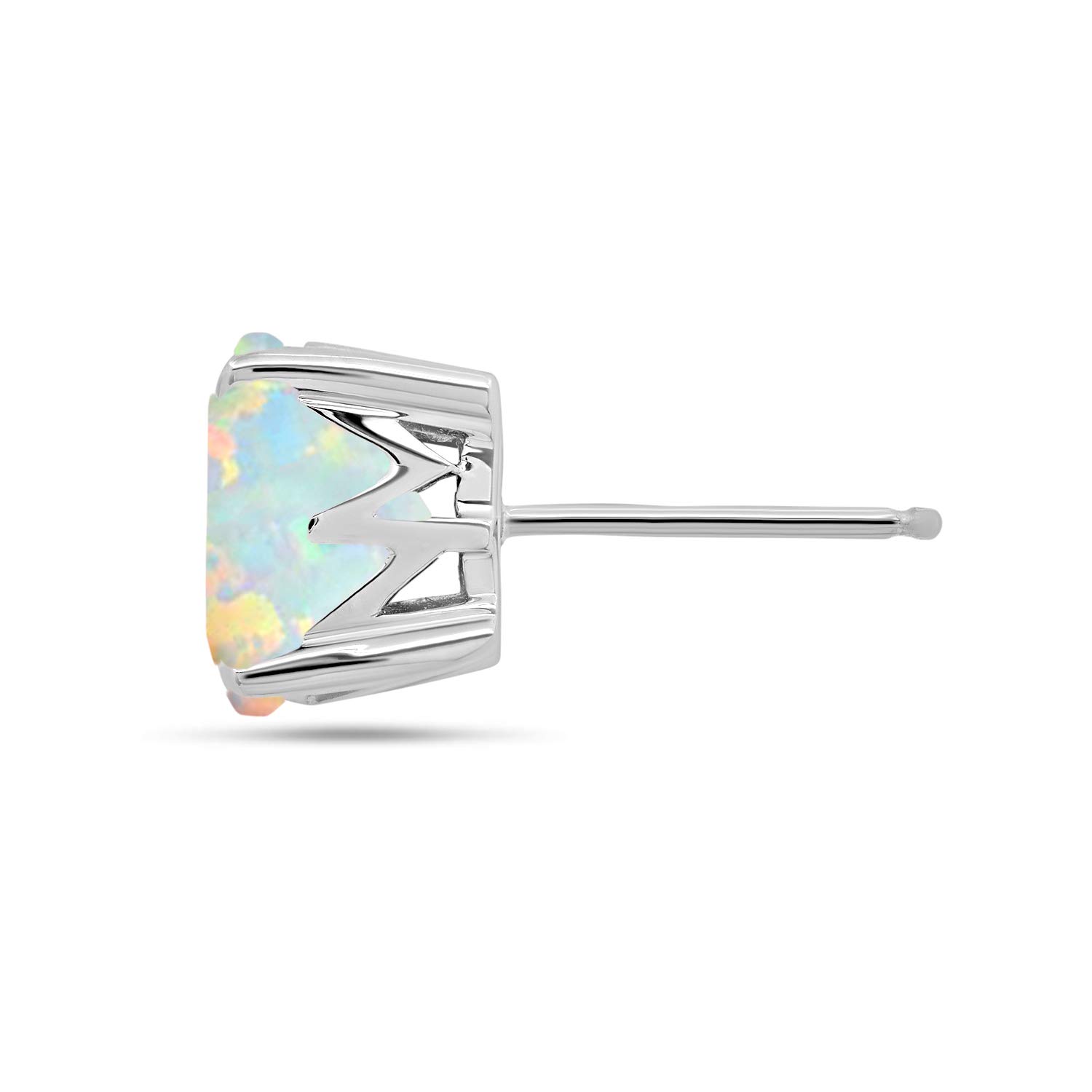 October Birthstone Stud Earrings for Women - 8mm Cushion Cut White Opal 925 Sterling Silver Push Back Earrings | Hypoallergenic Gemstone Jewelry for Everyday Wear, Gift Giving & Special Occasions