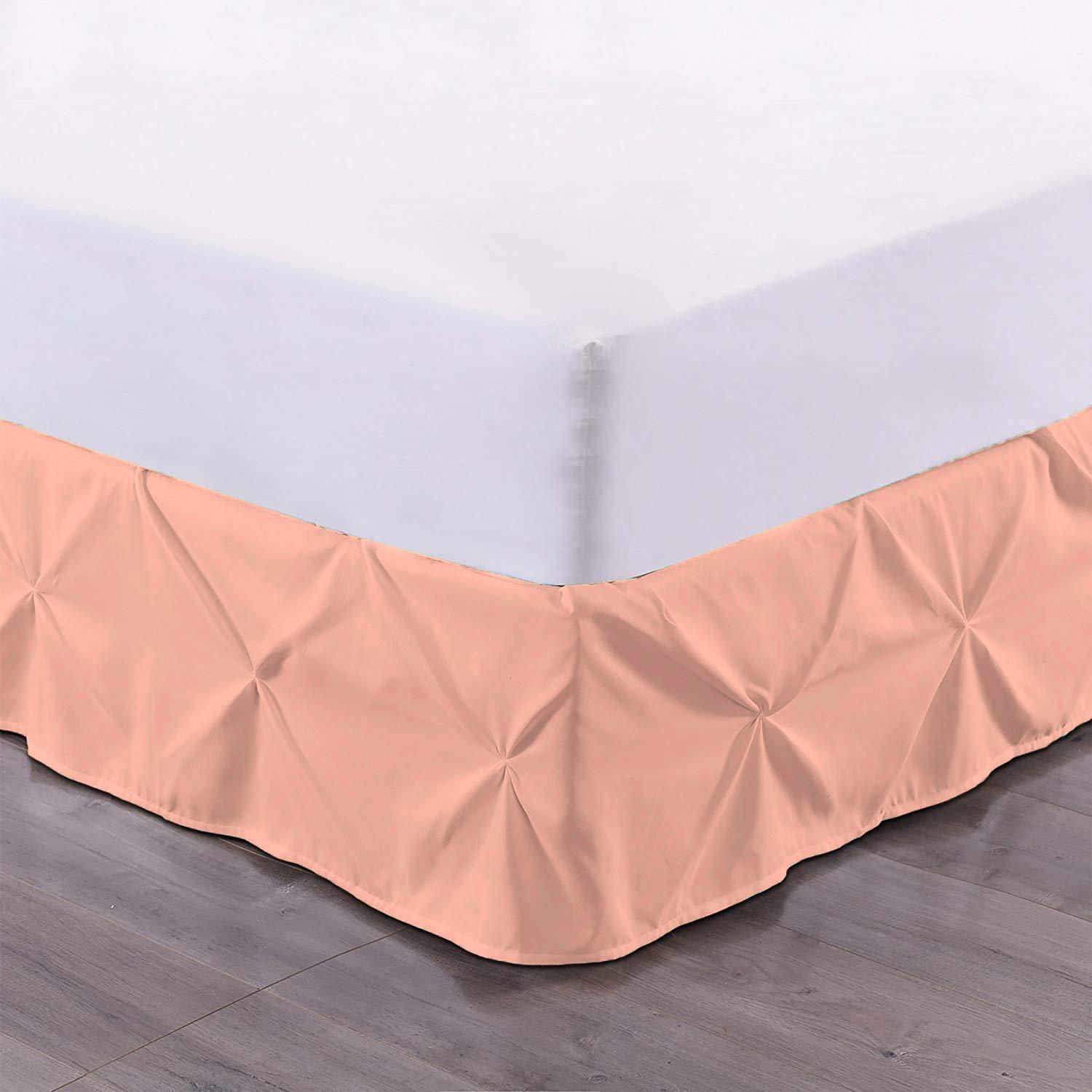 Peach Pinch Pleated Bedskirt Queen Size - 14 Inch Drop 100% Pure Egyptian Cotton Super Soft Bed Skirt (1 Piece) | Perfect for Master Bedrooms, Guest Rooms & Luxury Hotel Decor