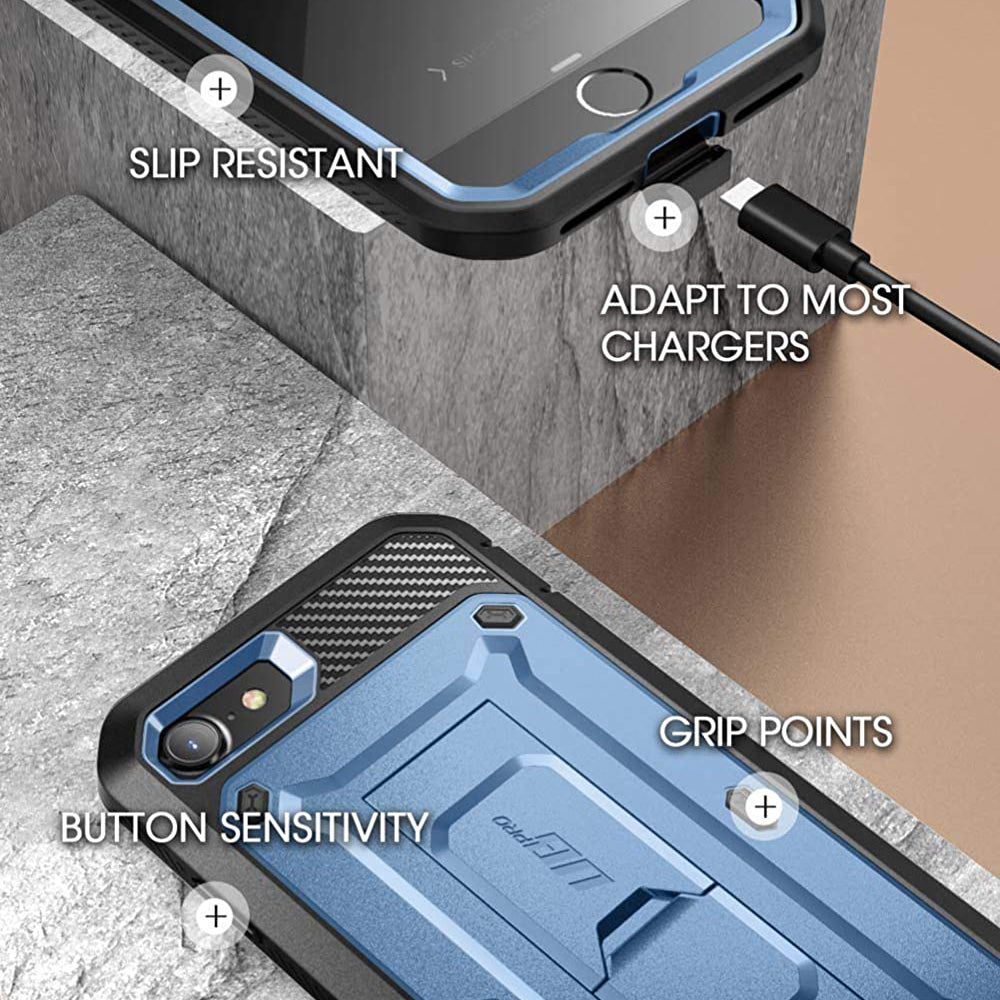 iPhone 7/8 Unicorn Beetle Pro Rugged Full Body Protective Case with Built-in Kickstand - Metallic Blue | Shockproof Cover for Outdoor, Work & Daily Use