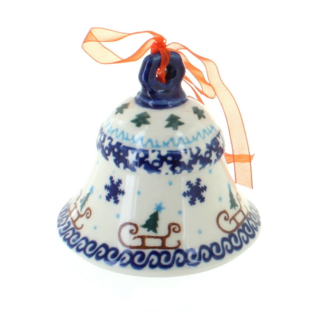 Blue Rose Polish Pottery Noel Nights Medium Christmas Bell - Handcrafted Ceramic Holiday Decor for Tree, Gift & Festive Home Decoration