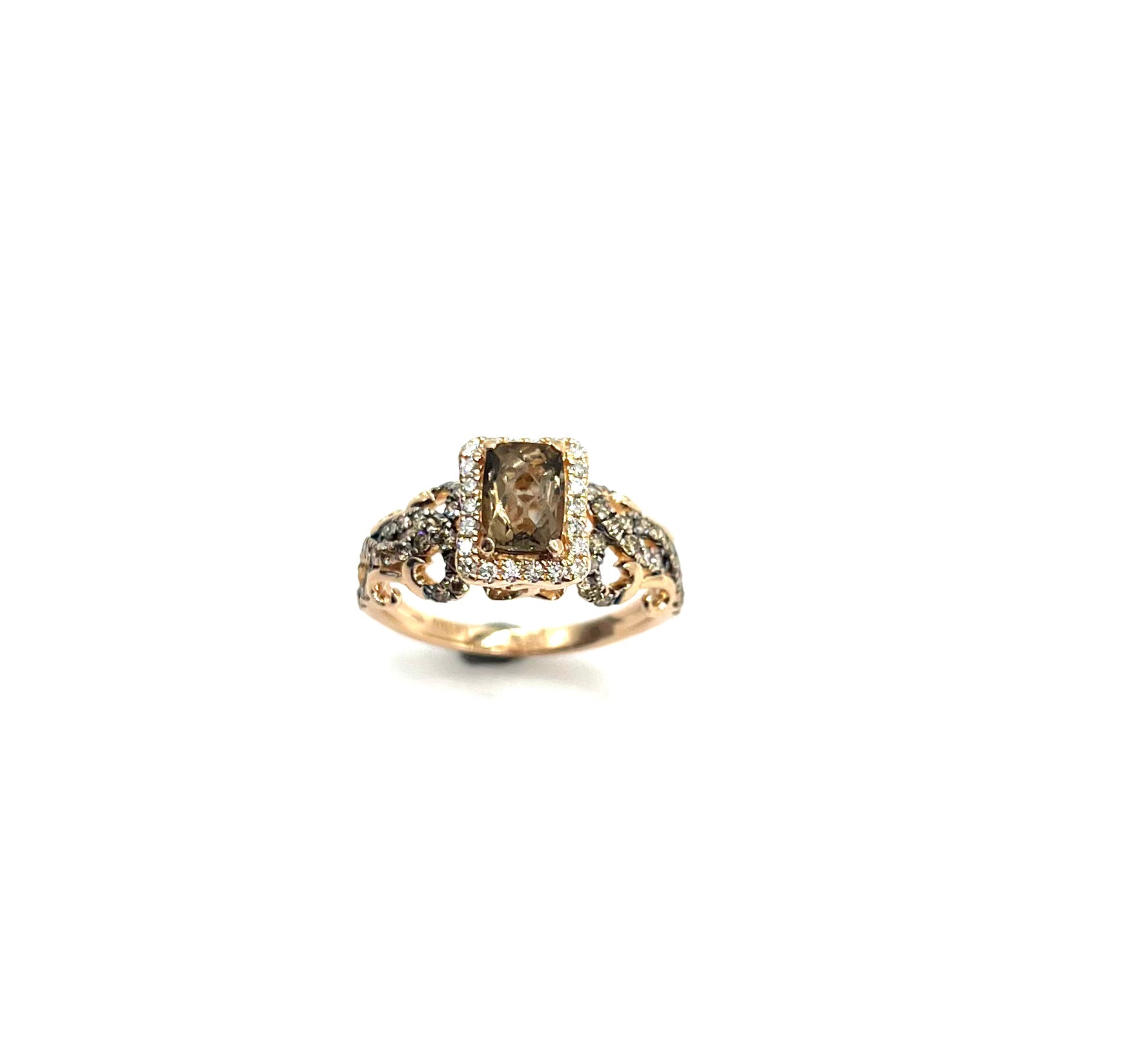 Le Vian Rose Gold Champagne & White Diamond Halo Smoky Quartz Ring for Women | Elegant Jewelry Gift for Anniversary, Engagement & Special Occasions