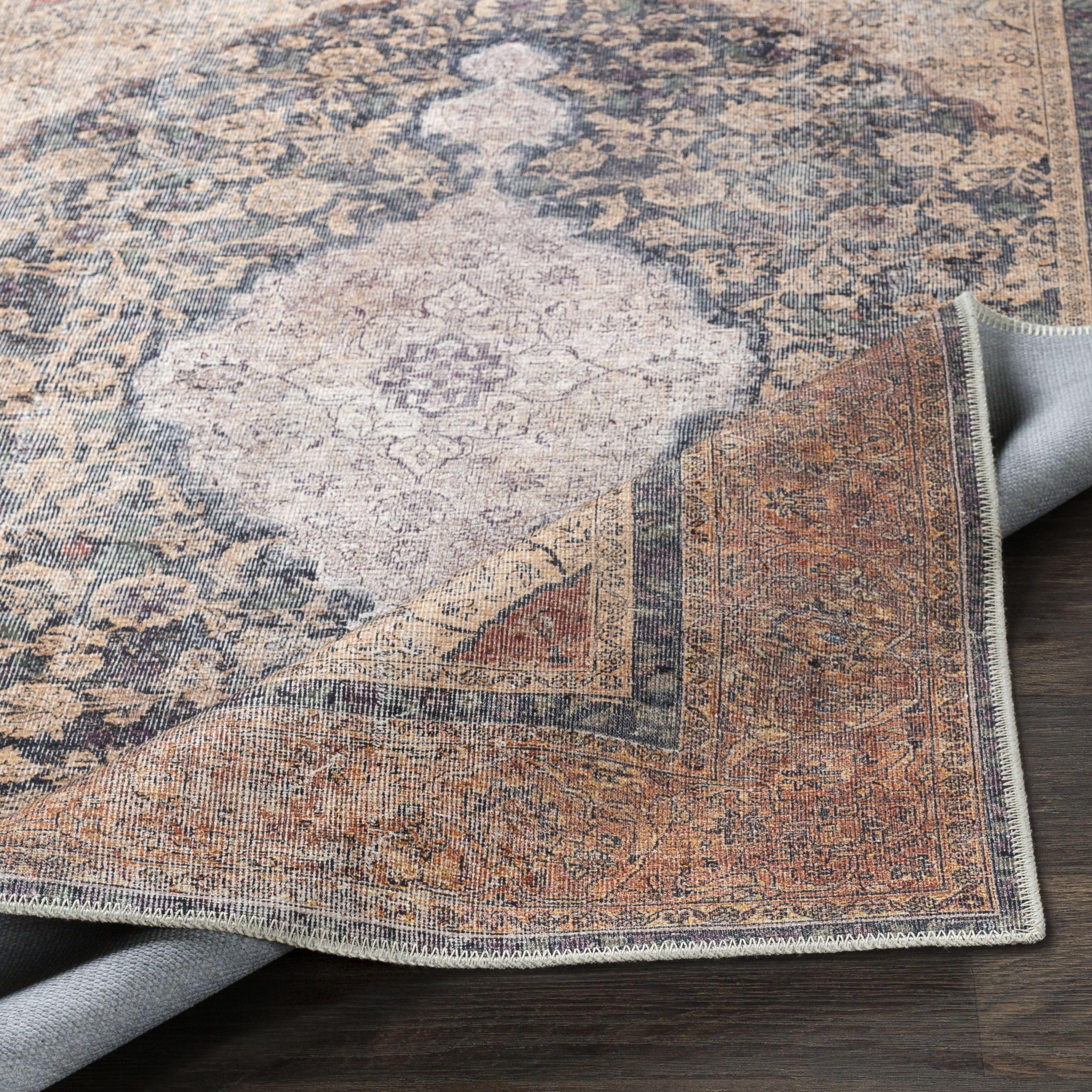 Mark&Day Washable Area Rug 6x9 Feet - Traditional Olterterp Design in Red Brown - Machine Washable Carpet for Living Room, Bedroom, Kitchen - Perfect for High Traffic Areas & Cozy Home Decor (6'7