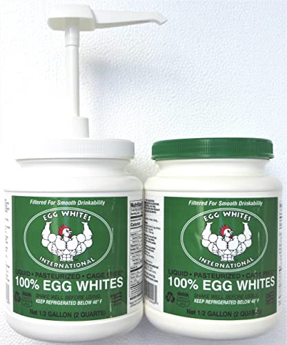 100% Pure Liquid Egg Whites by Egg Whites International - Cage Free, 2 Half Gallons with Pump - Fast Priority Mail to AK & HI - Perfect for Protein Shakes, Baking & Healthy Cooking