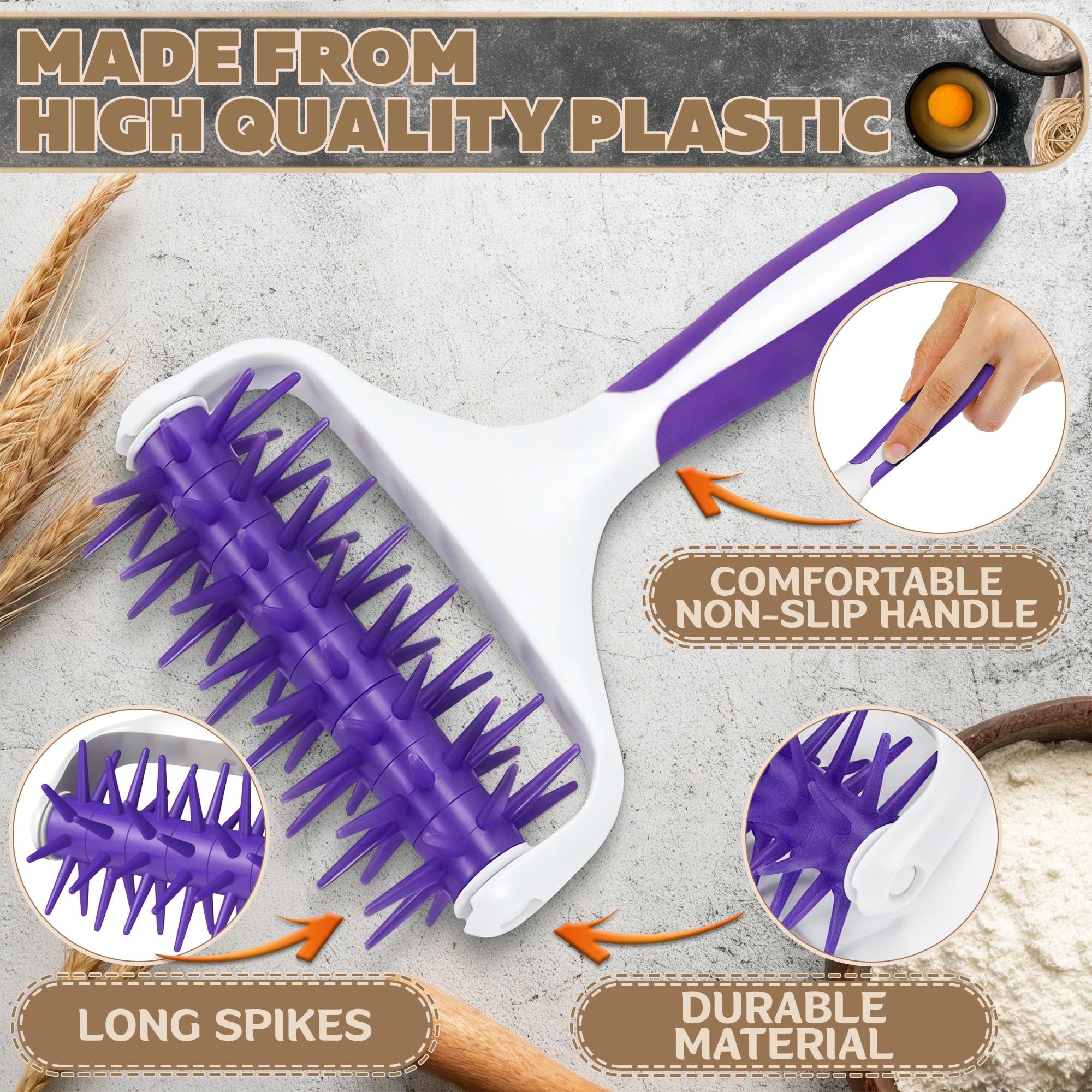 Premium Silicone Pizza Dough Roller & Docker - Professional Pizza Crust & Pastry Dough Tool with Hole Puncher for Perfect Baking | Ideal for Homemade Pizza, Cookies, Bread, and Pastry Dough Preparation