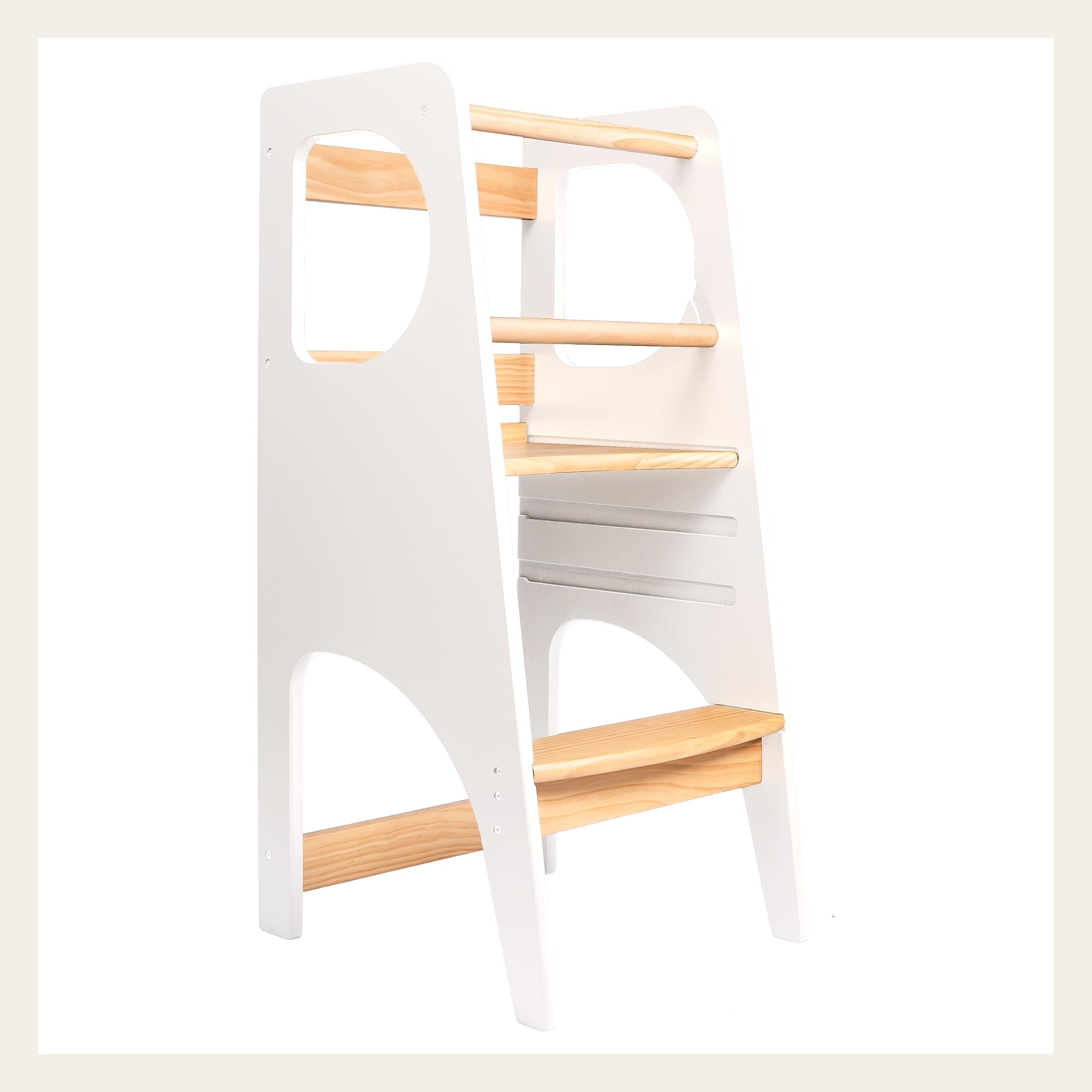 Premium Adjustable Height Wooden Step Stool for Kids with Handle & Safety Rail - Toddler Learning Stool for Kitchen, Bathroom, Bedroom - Safe Step-Up Helper for Washing Hands, Reaching Sink & Independent Play