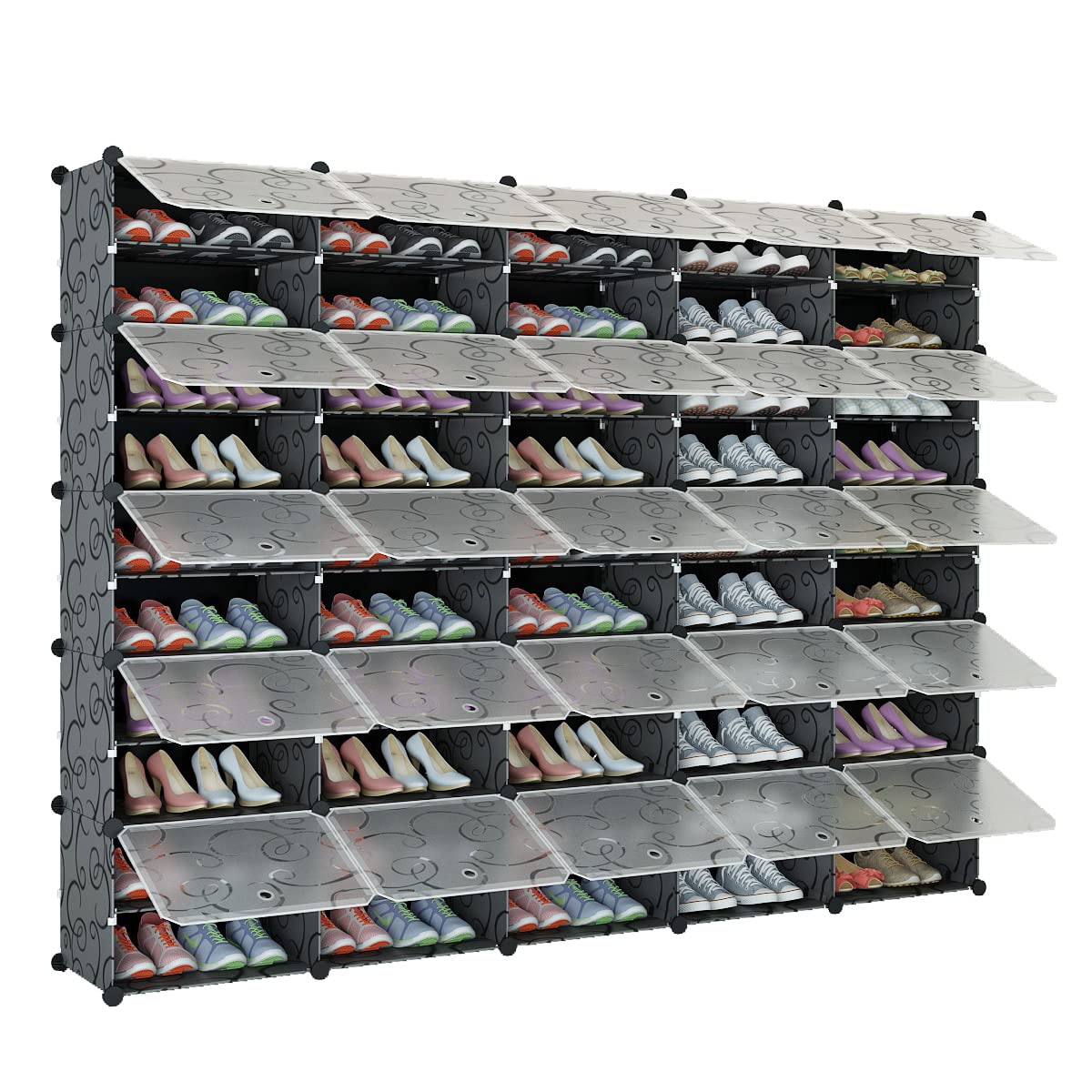 Aeitc 100 Pairs Expandable Shoe Rack Organizer - Space Saving Stackable Shoe Storage Cabinet with Hooks & Side Shelf for Entryway, Closet, Bedroom - Black | Perfect for Small Spaces & Home Organization