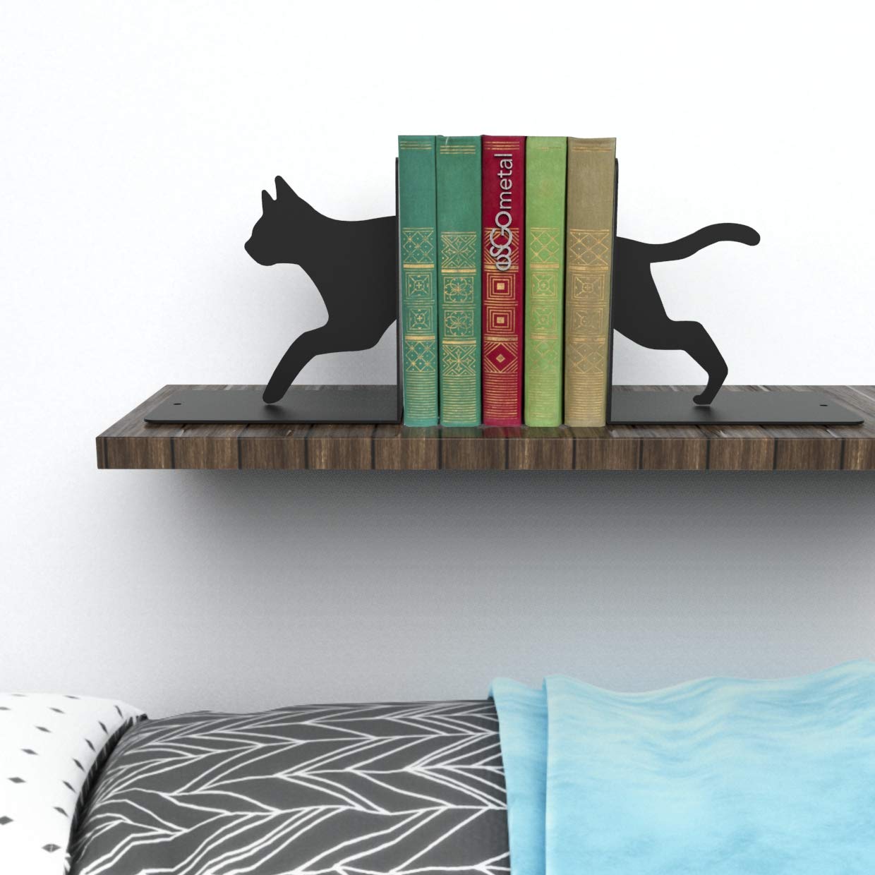 ESGO Cat Bookend - Heavy Duty Book Holder & Book Stand for Shelves (18x12x18cm, Black) - Perfect for Home Office, Library & Kids Room Organization