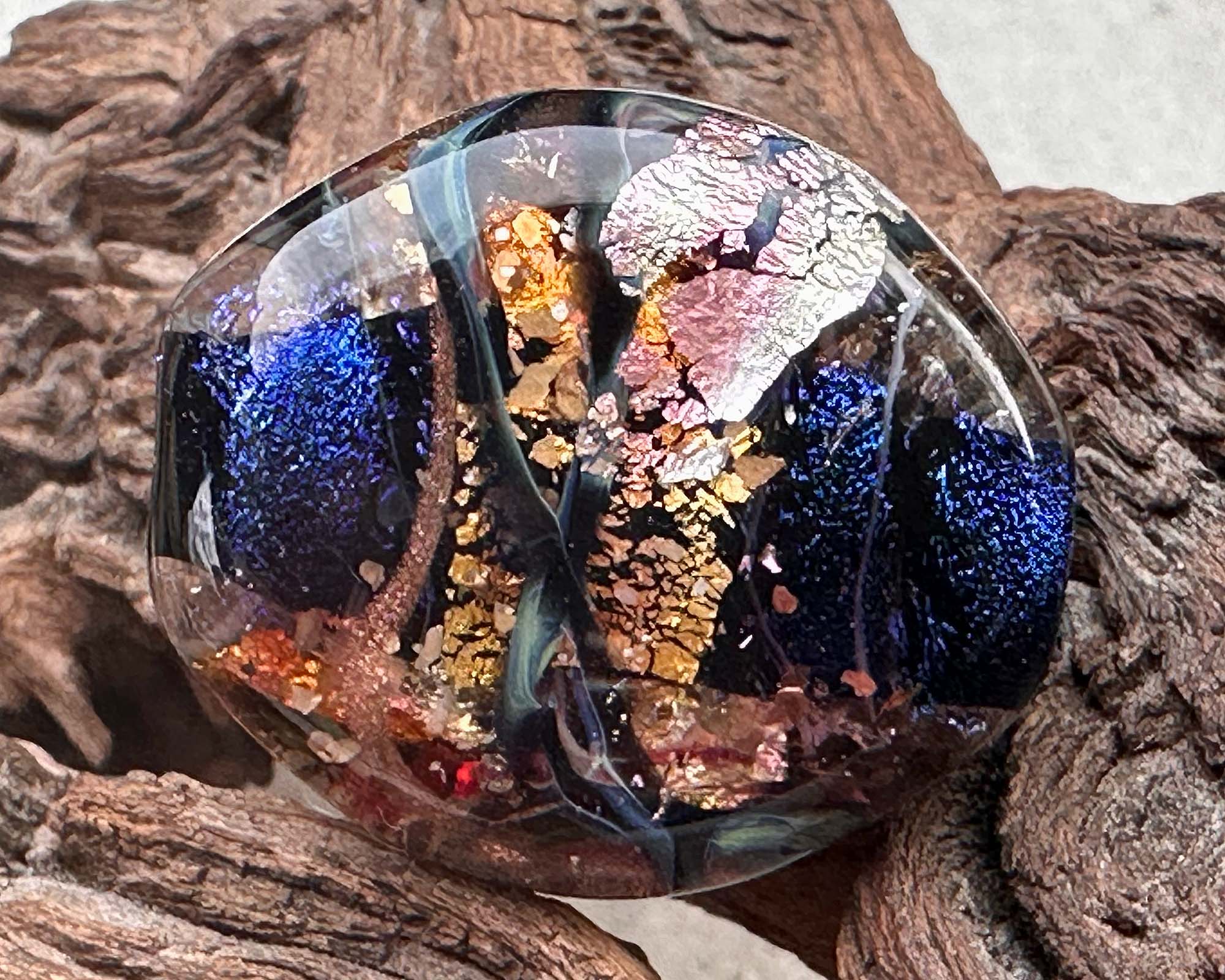 Blue Dichroic Glass Focal Bead for Jewelry Making - Handmade Lampwork Beads with Metallic Shimmer - Perfect for Necklaces, Bracelets & DIY Craft Projects