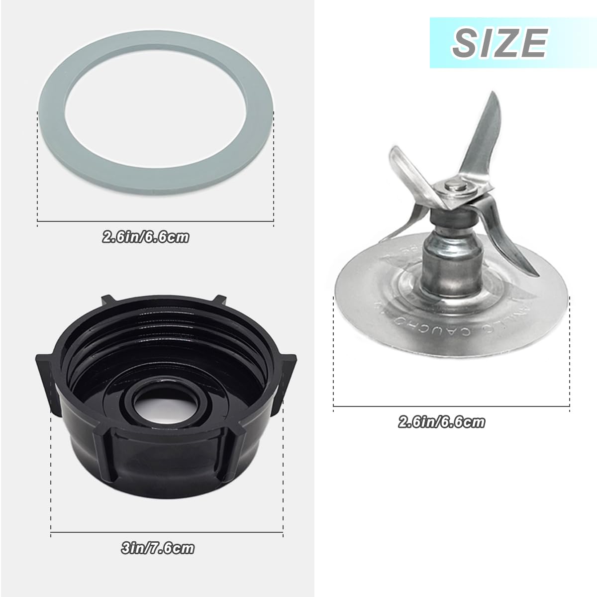 Oster Blender Replacement Parts - Ice Crusher Blade with 2 Jar Base Caps & 4 Rubber O-Ring Sealing Gaskets | Compatible with Oster Blenders | Perfect for Smoothies, Ice Crushing & Food Processing