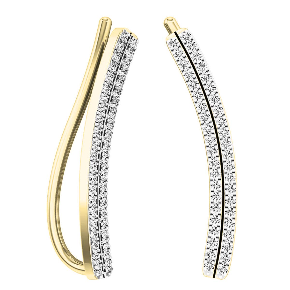 0.15 Cttw 18K Solid Gold Round White Diamond Double Row Crawler Climber Earrings for Women - Elegant Dazzlingrock Collection - Perfect for Weddings, Parties & Special Occasions