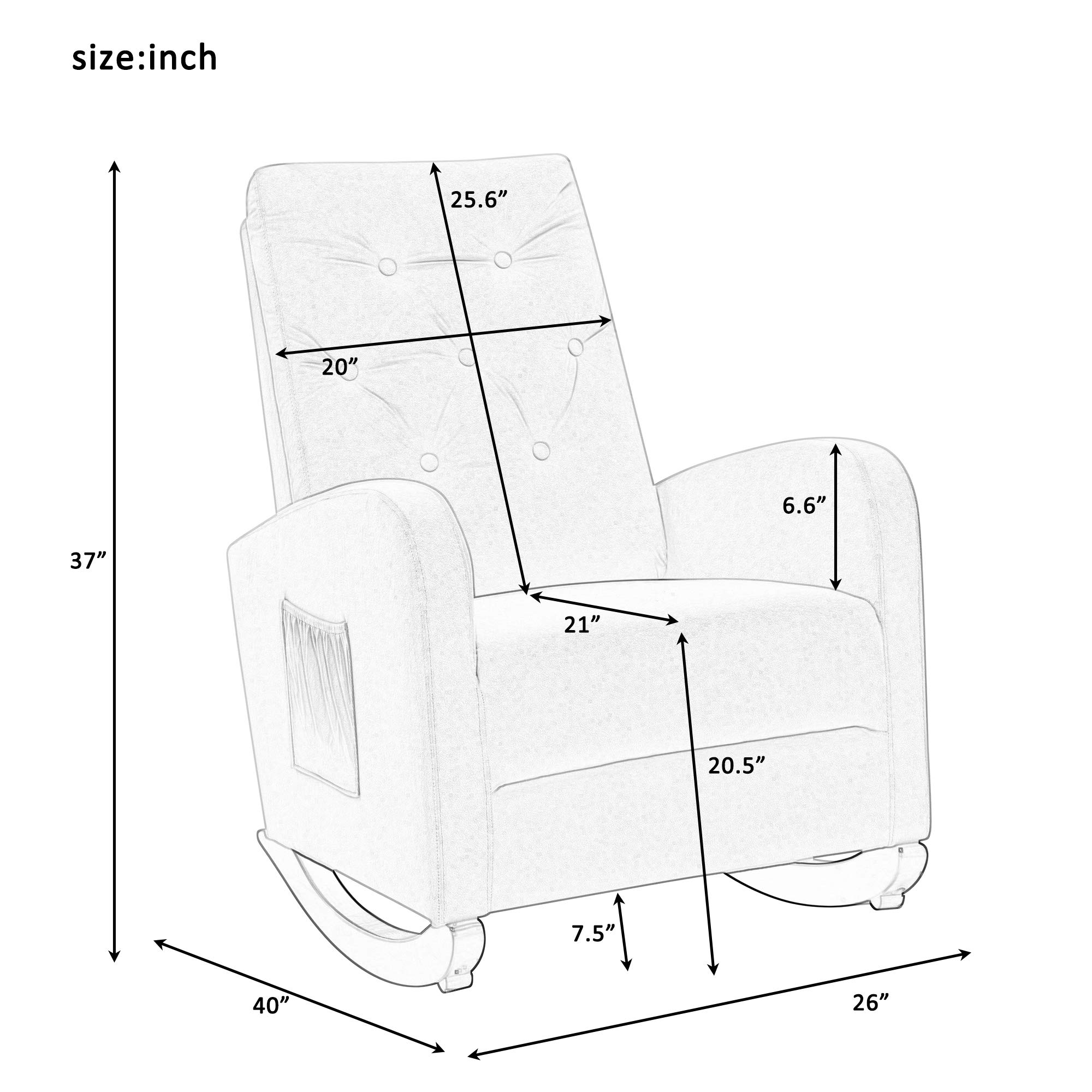 HomVent Baby Nursery Rocking Chair - High Back Comfortable Rocker with Fabric Padded Seat, Modern Armchair for Nursing & Feeding - Green (Perfect for Bedrooms, Nurseries & Breastfeeding Rooms)