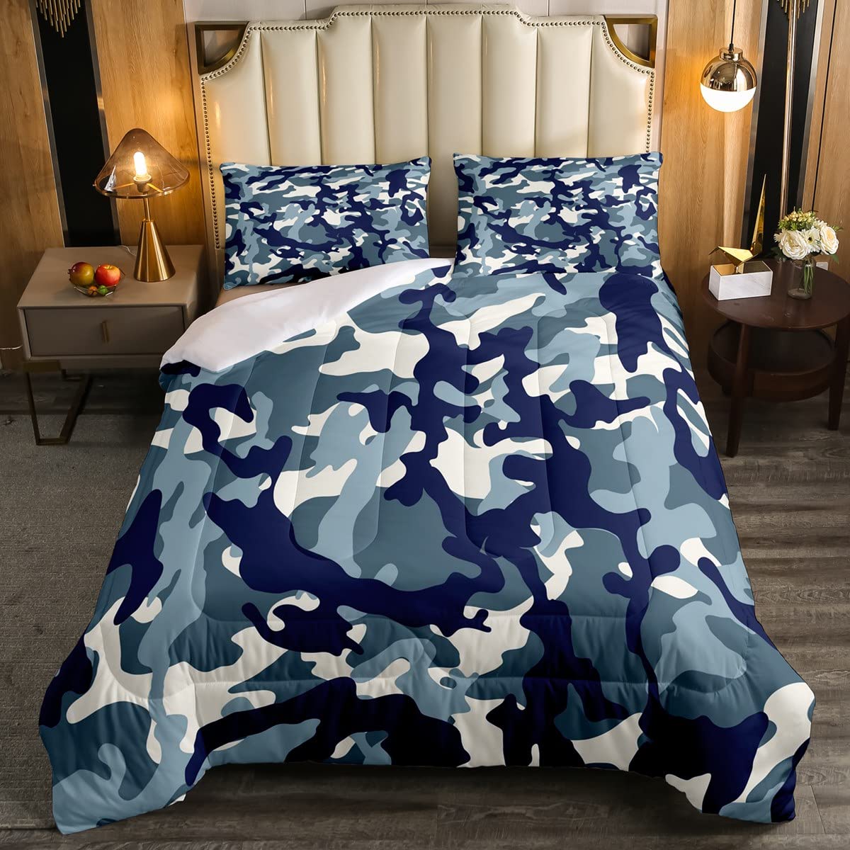 Kids Camouflage Comforter Set - Blue Camo Bedding for Boys & Teens, Army Style Gray White Duvet Cover, Breathable Queen Size Quilt Set for Farmhouse Decor | Perfect for Teen Bedrooms, Dorm Rooms & Military-Themed Room Decor
